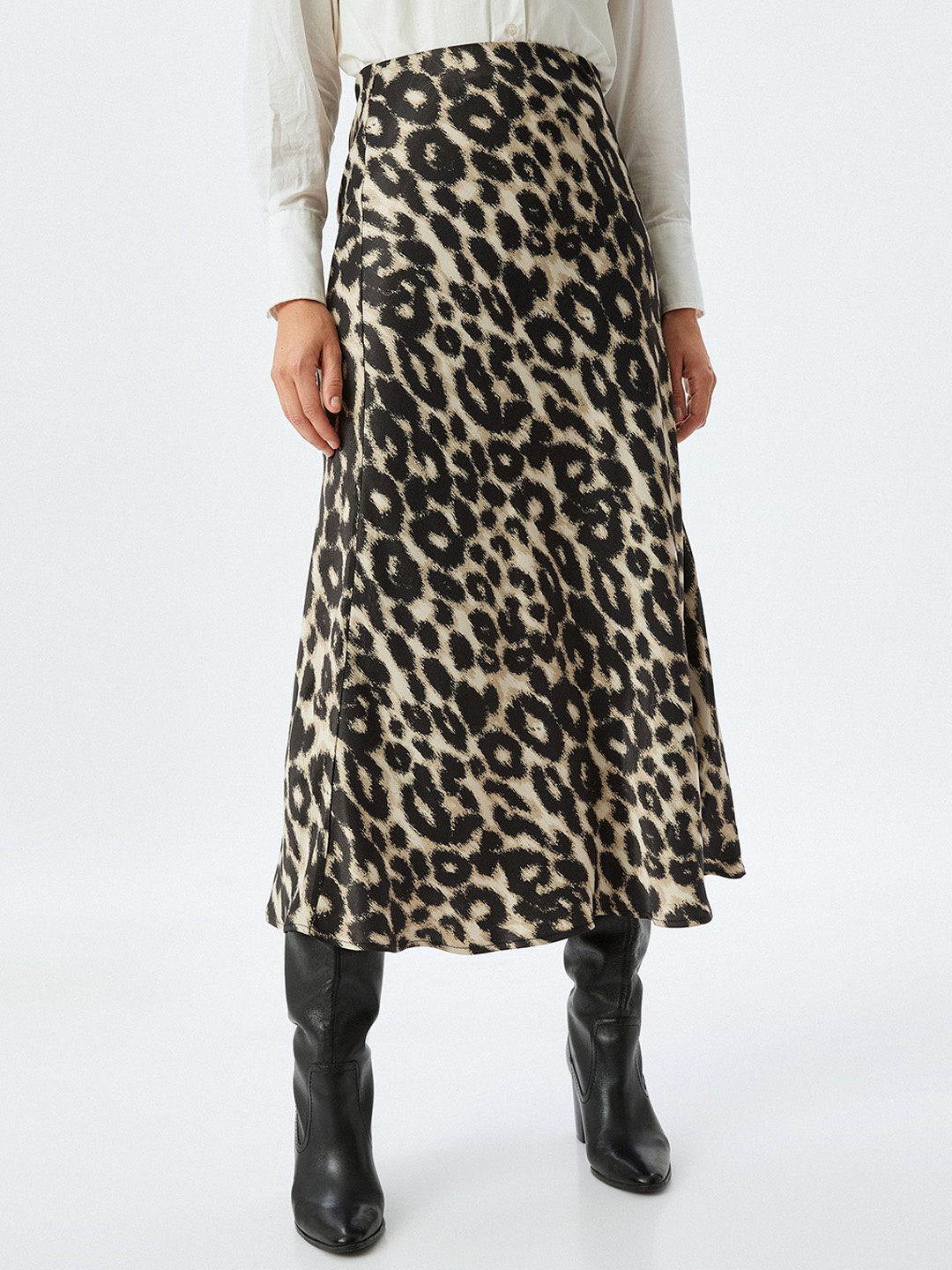 

Koton Animal Skin Printed A-Line Midi Skirt, Beige