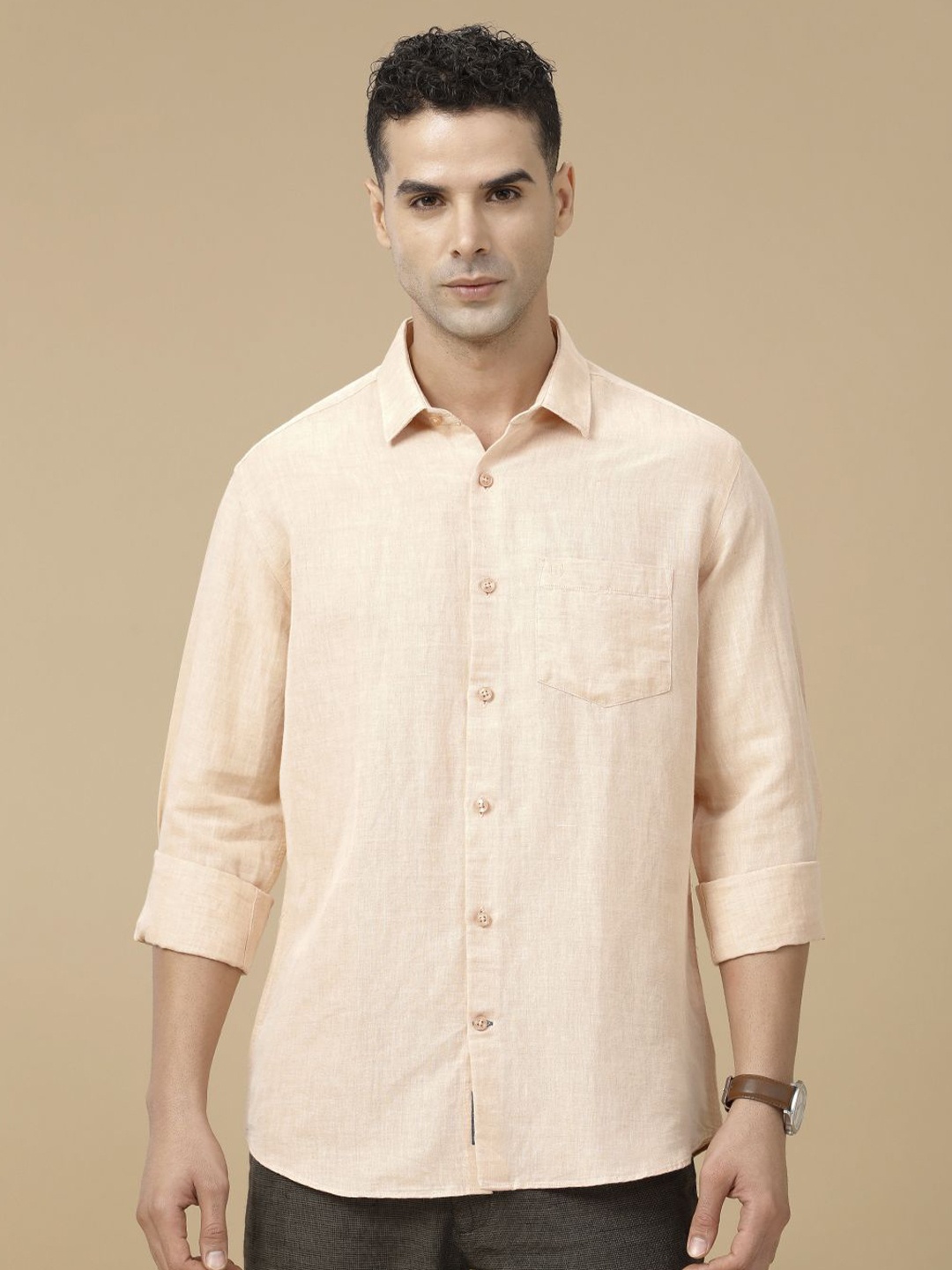 

Linen Club Contemporary Slim Fit Linen Cotton Casual Shirt, Orange