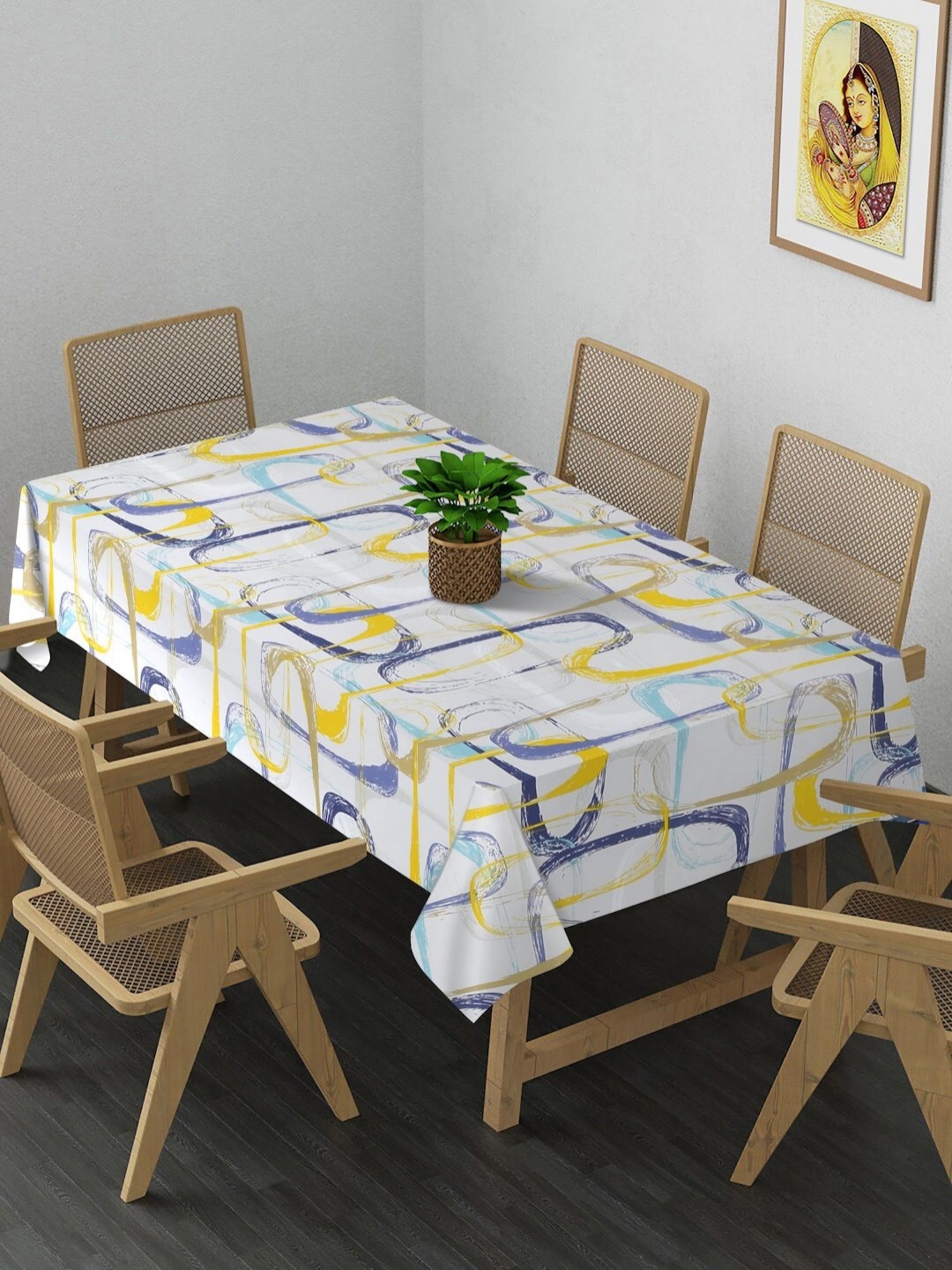 

Arrabi White & Yellow Abstract Printed 8-Seater Table Cover