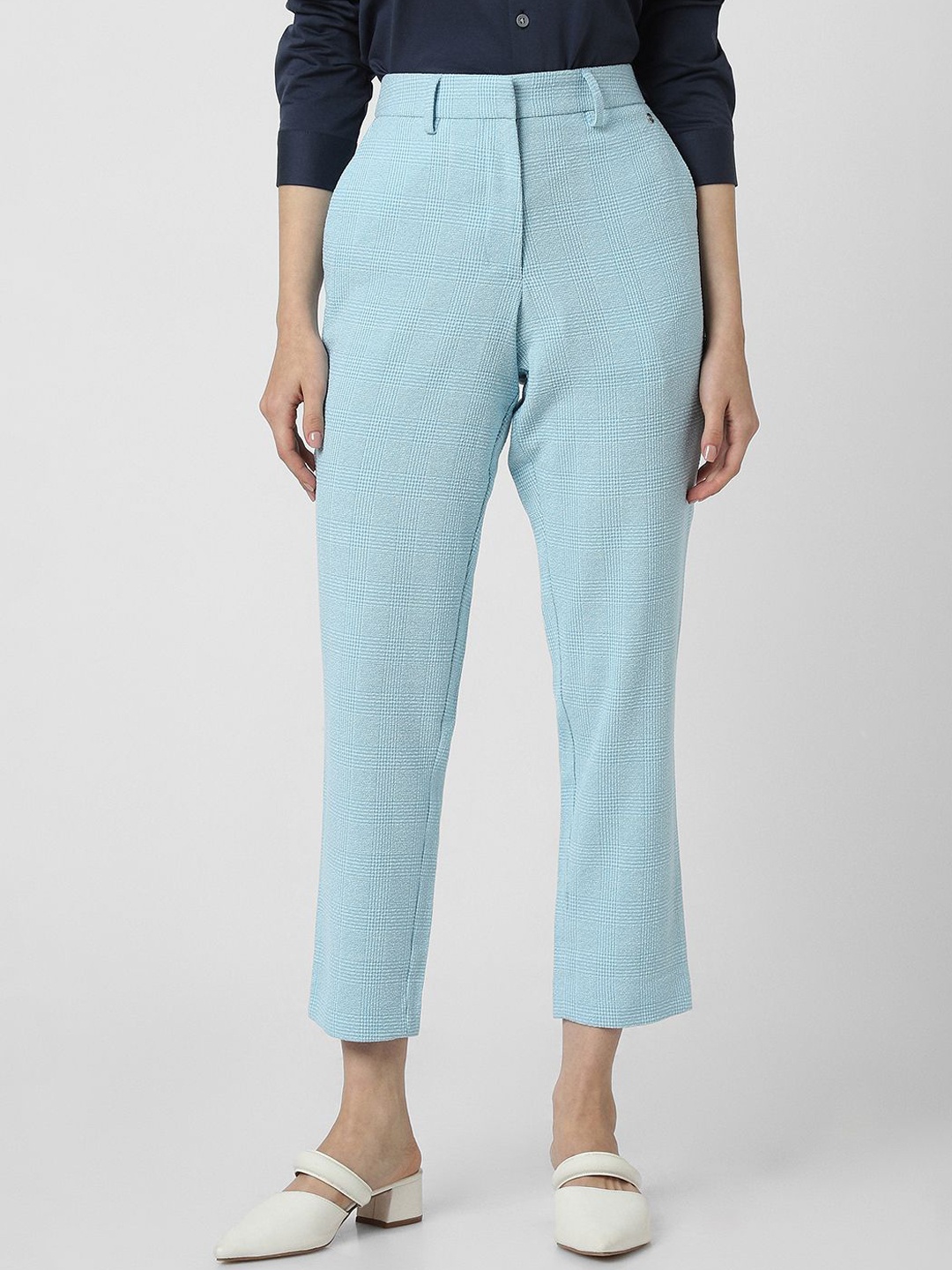 

Van Heusen Woman Regular Fit Mid-Rise Checked Formal Trousers, Blue