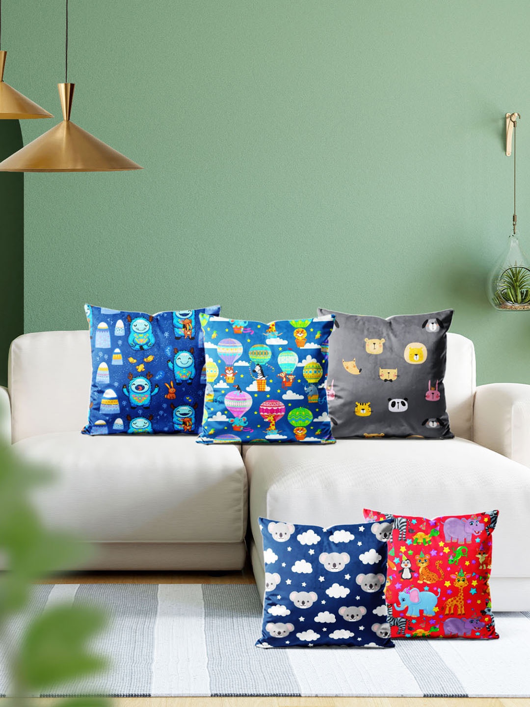 

ArtzFolio Multicoloured Set of 5 Velvet Square Cushion Covers, Multi