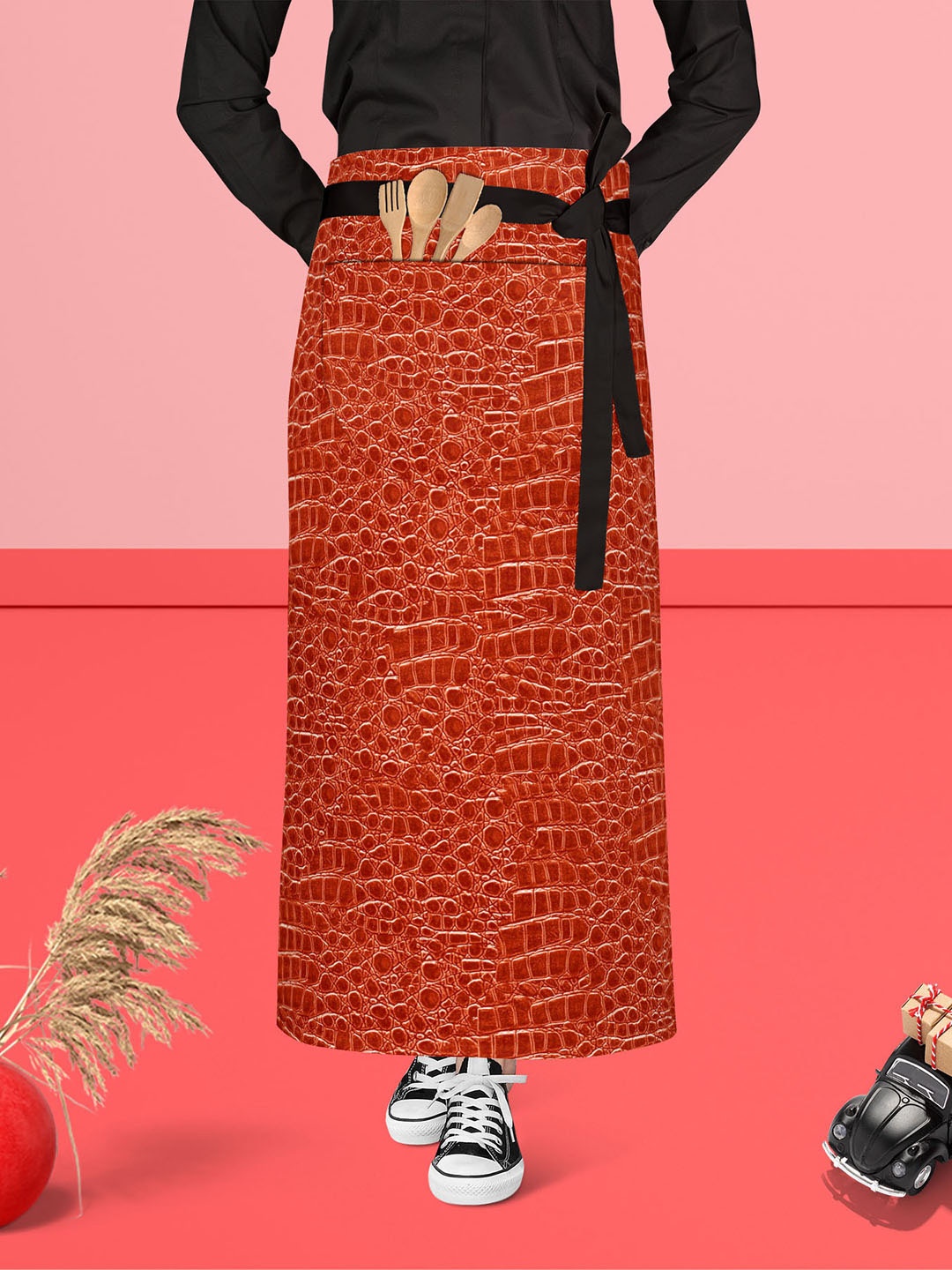

ArtzFolio Red & Black Printed Cotton Waist Apron