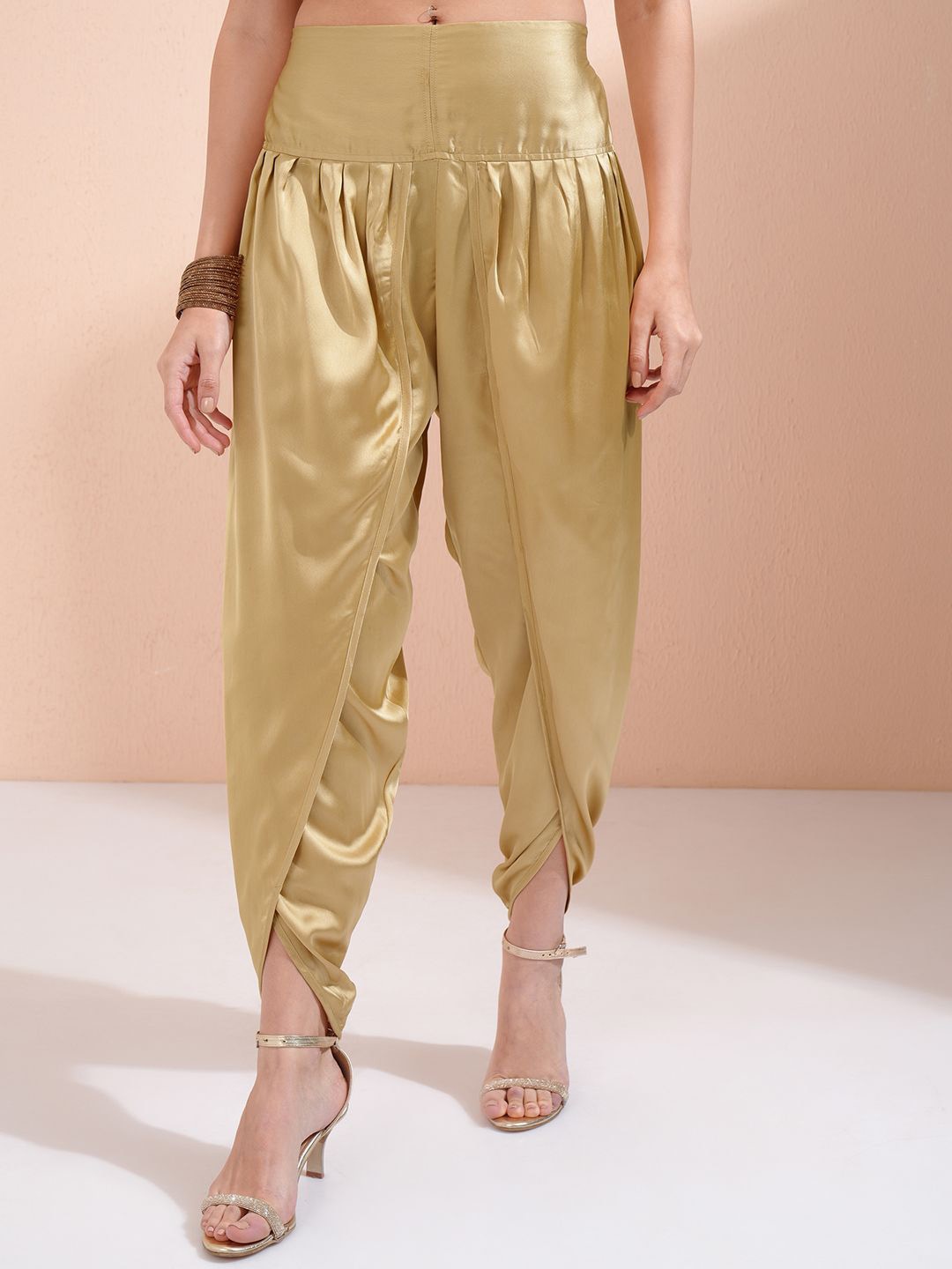 

Vishudh Women Regular Fit Trousers, Gold