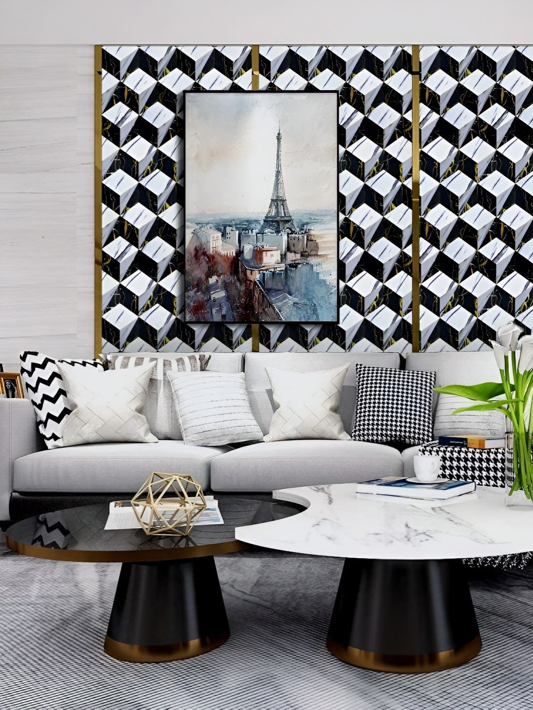 

Asian royal Unisex Black & White Geometric Printed Waterproof Wallpaper