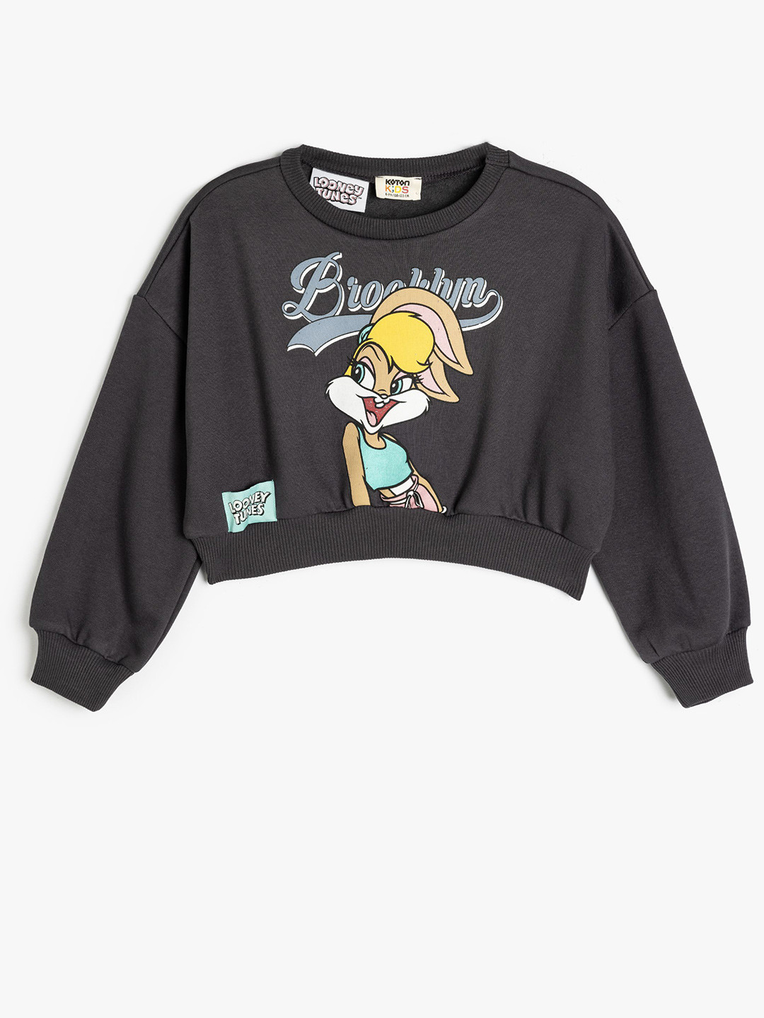 

Koton Girls Cotton Printed Round Neck Long Sleeves Crop Sweatshirt, Grey