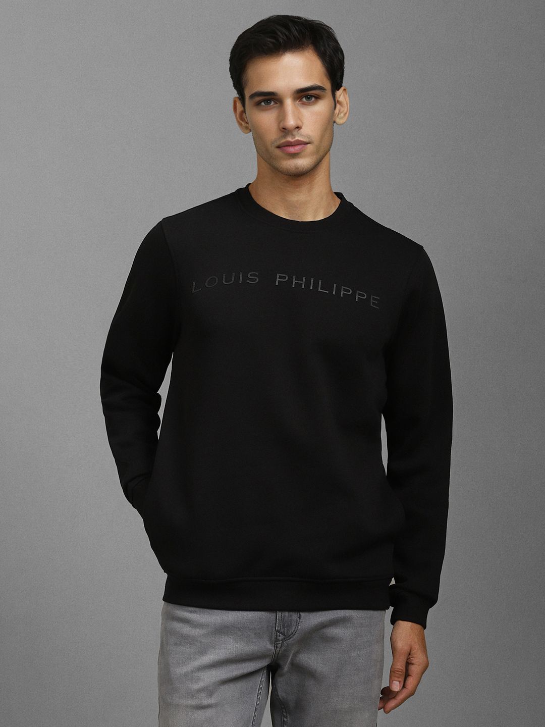 

Louis Philippe Men Brand Logo Printed Cotton Sweatshirt, Black