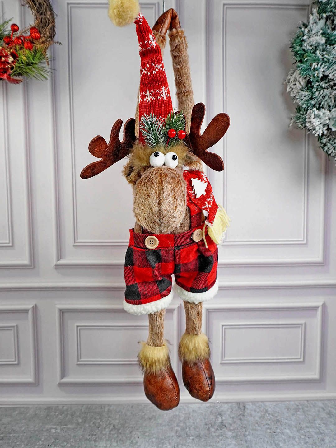 

Little Surprise Box LLP Red & Brown Striped Shorts Reindeer Festive Hanger Christmas decor