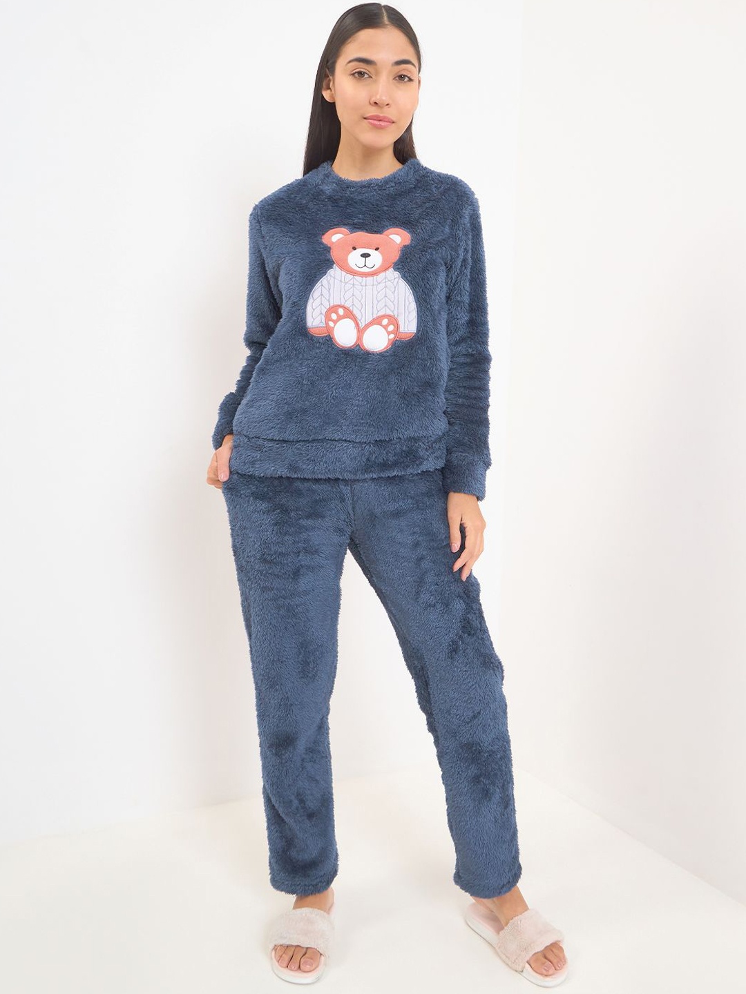

Sweet Dreams Women Graphic Printed Night suit, Navy blue