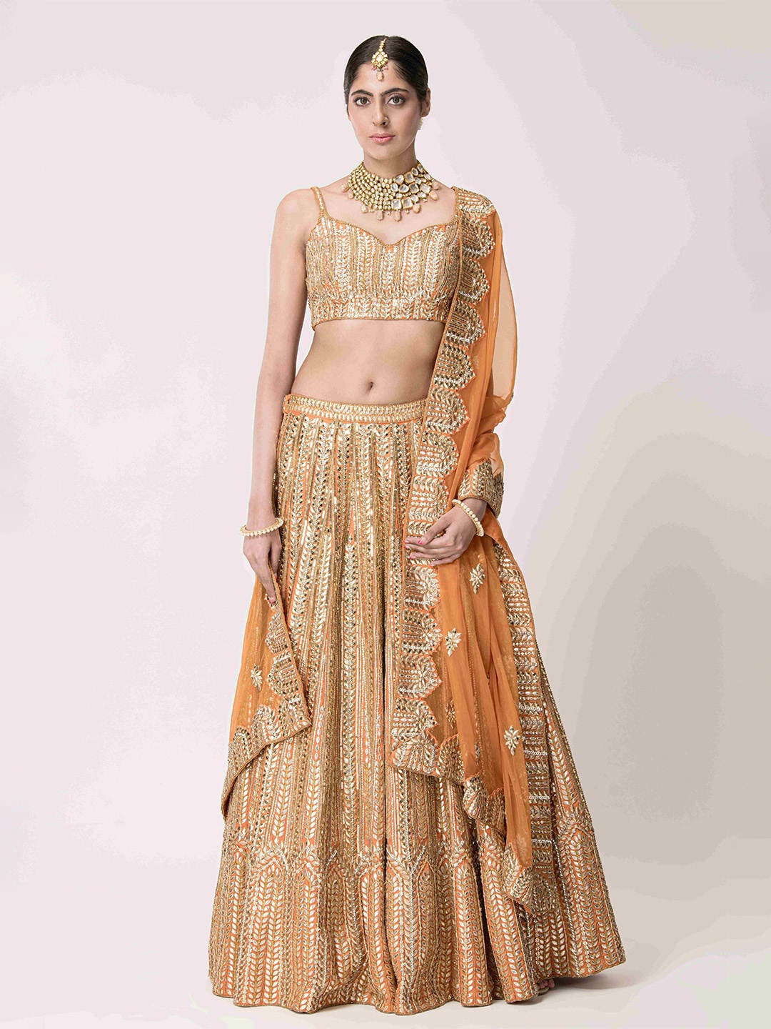 

The Front Row Embellished Thread Work Ready to Wear Lehenga & Blouse With Dupatta, Orange