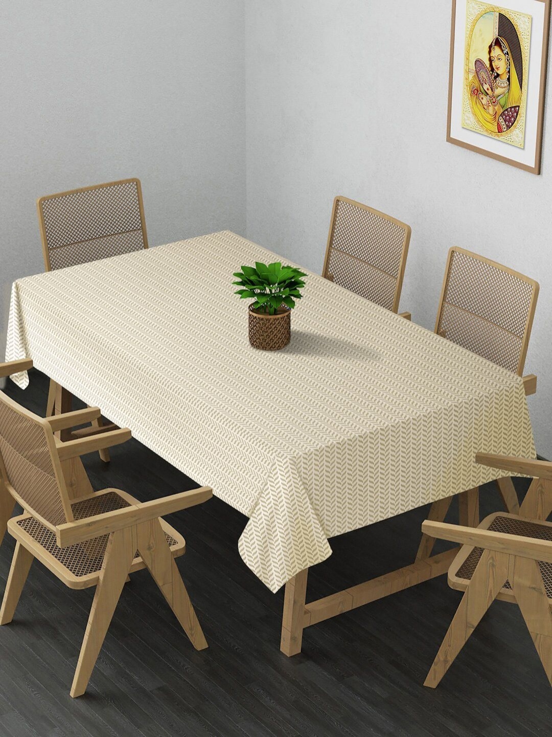 

Arrabi Cream-Coloured & Green Printed 8-Seater Table Cover