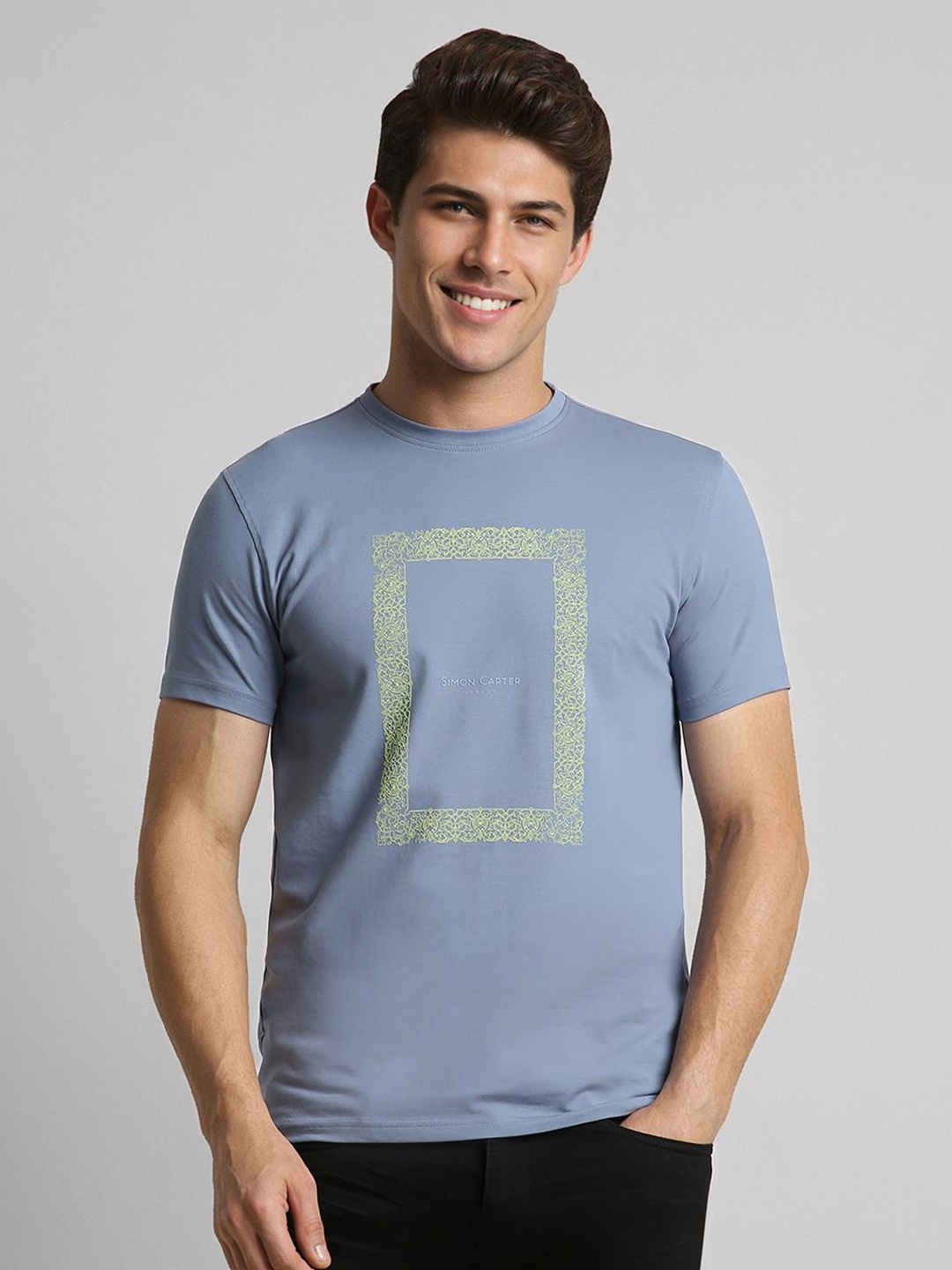 

SIMON CARTER LONDON Men Printed Slim Fit T-shirt, Blue