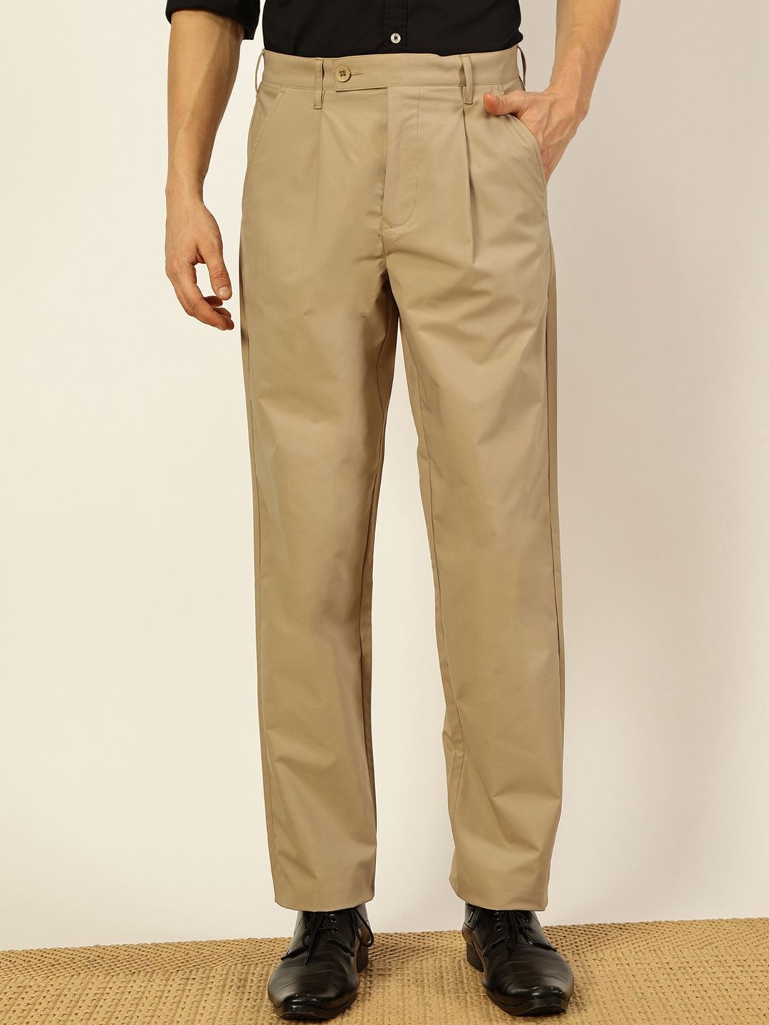 

Thomas Scott Men Smart Pleated Parallel Trousers, Beige