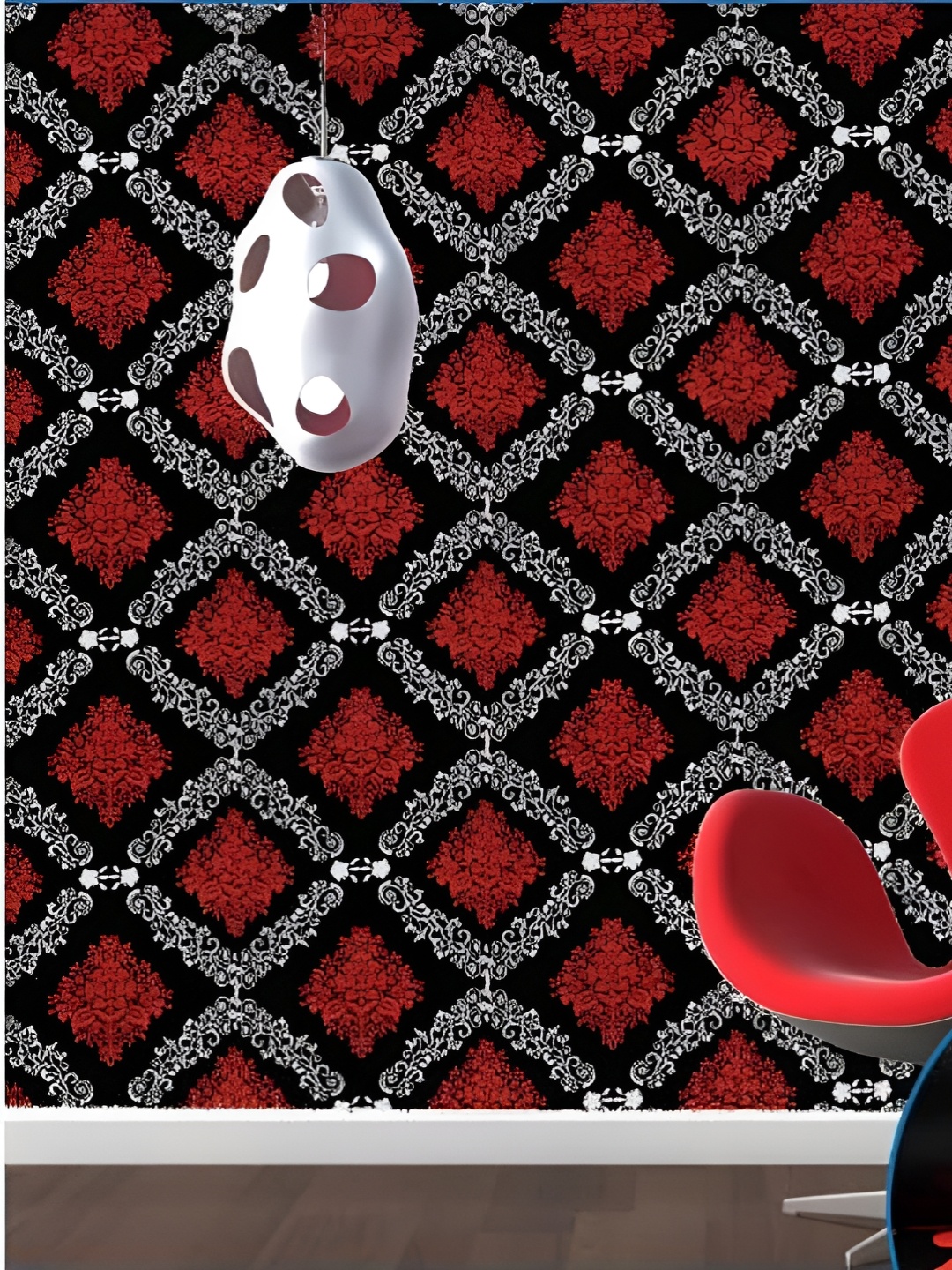 

Asian royal Red & Black Ethnic Motifs Printed Waterproof Wallpaper