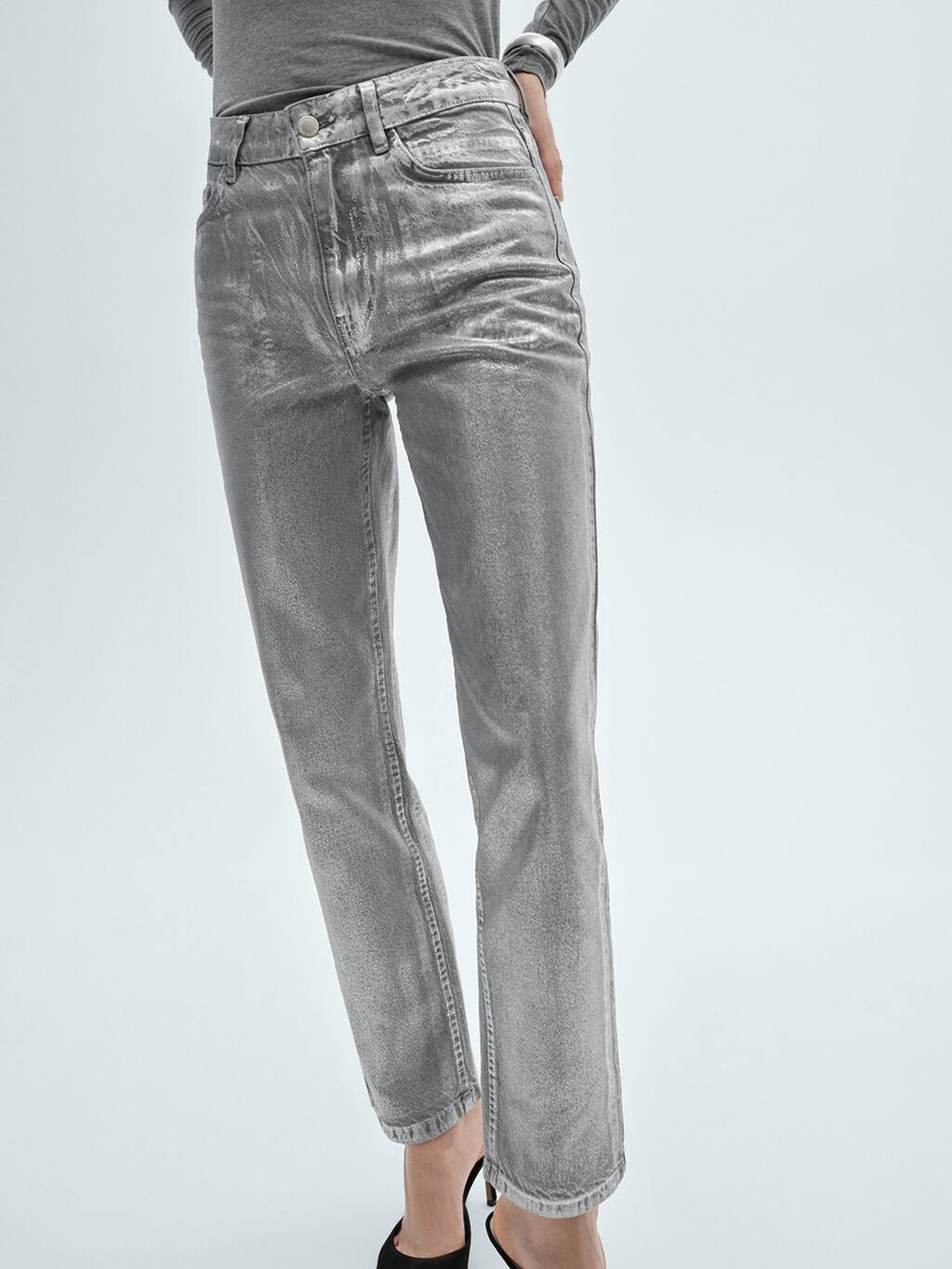 

MANGO Women Light Fade Shimmer Jeans, Grey