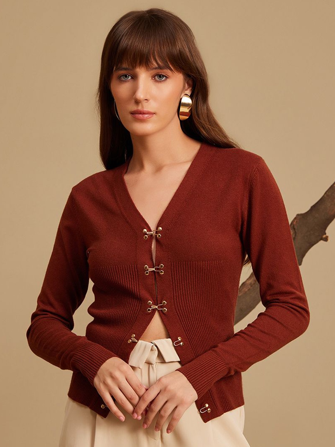 

Kazo Women Hook And Eye Detail Winter Top, Maroon
