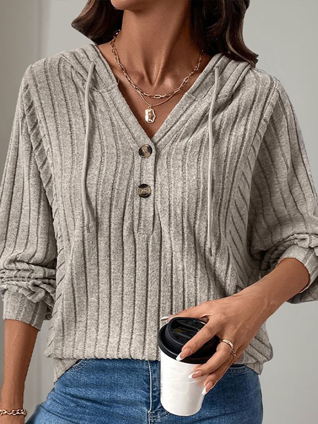 

StyleCast x Revolte Women Striped Hooded Pullover Sweater, Khaki