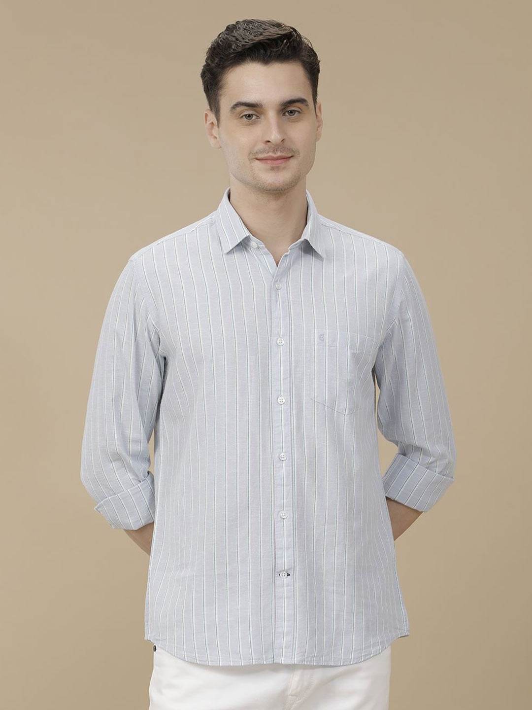 

CAVALLO by Linen Club Contemporary Slim Fit Pinstripes Casual Shirt, Blue