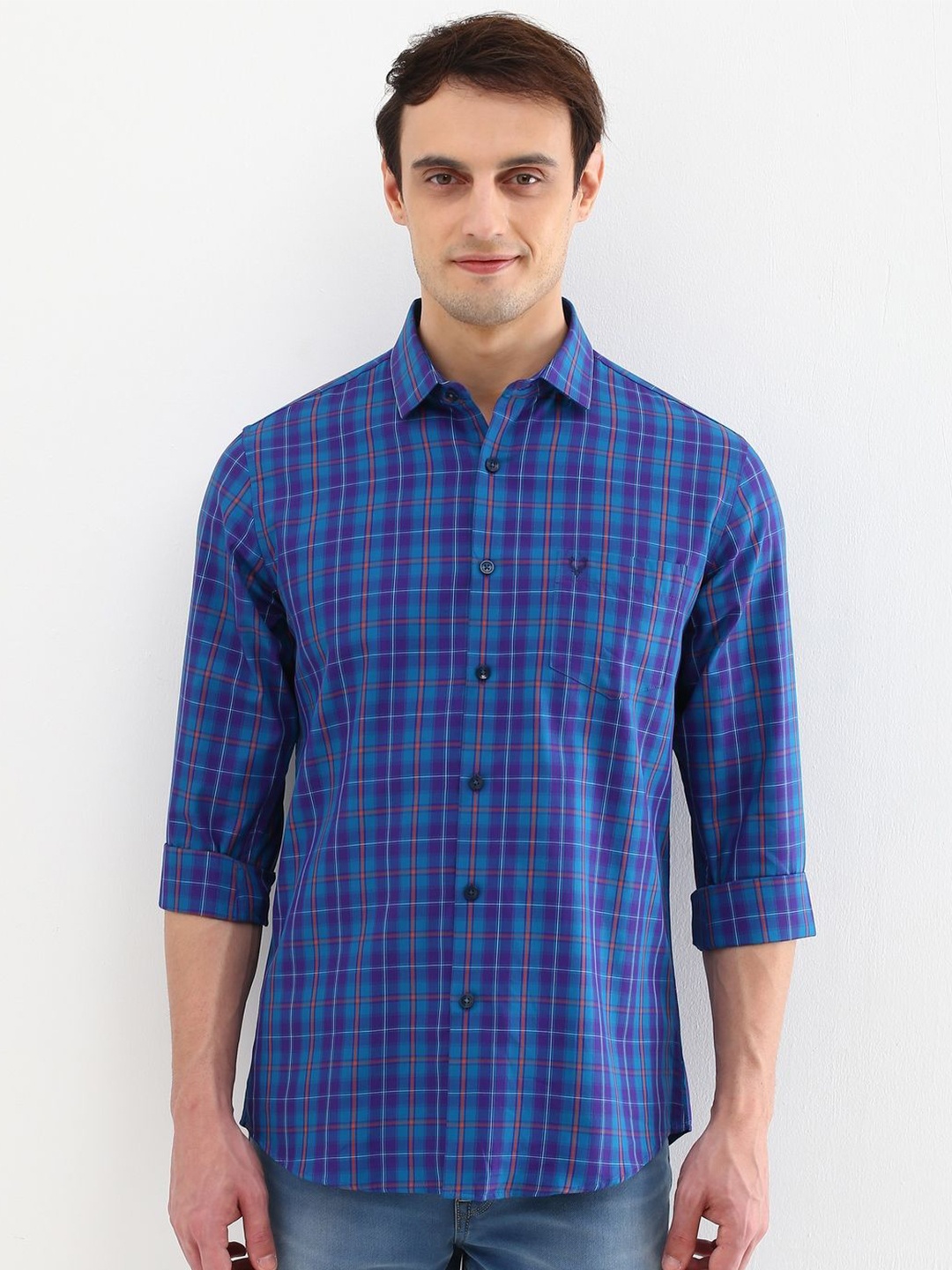 

Allen Solly Men Slim Fit Opaque Checked Casual Shirt, Blue