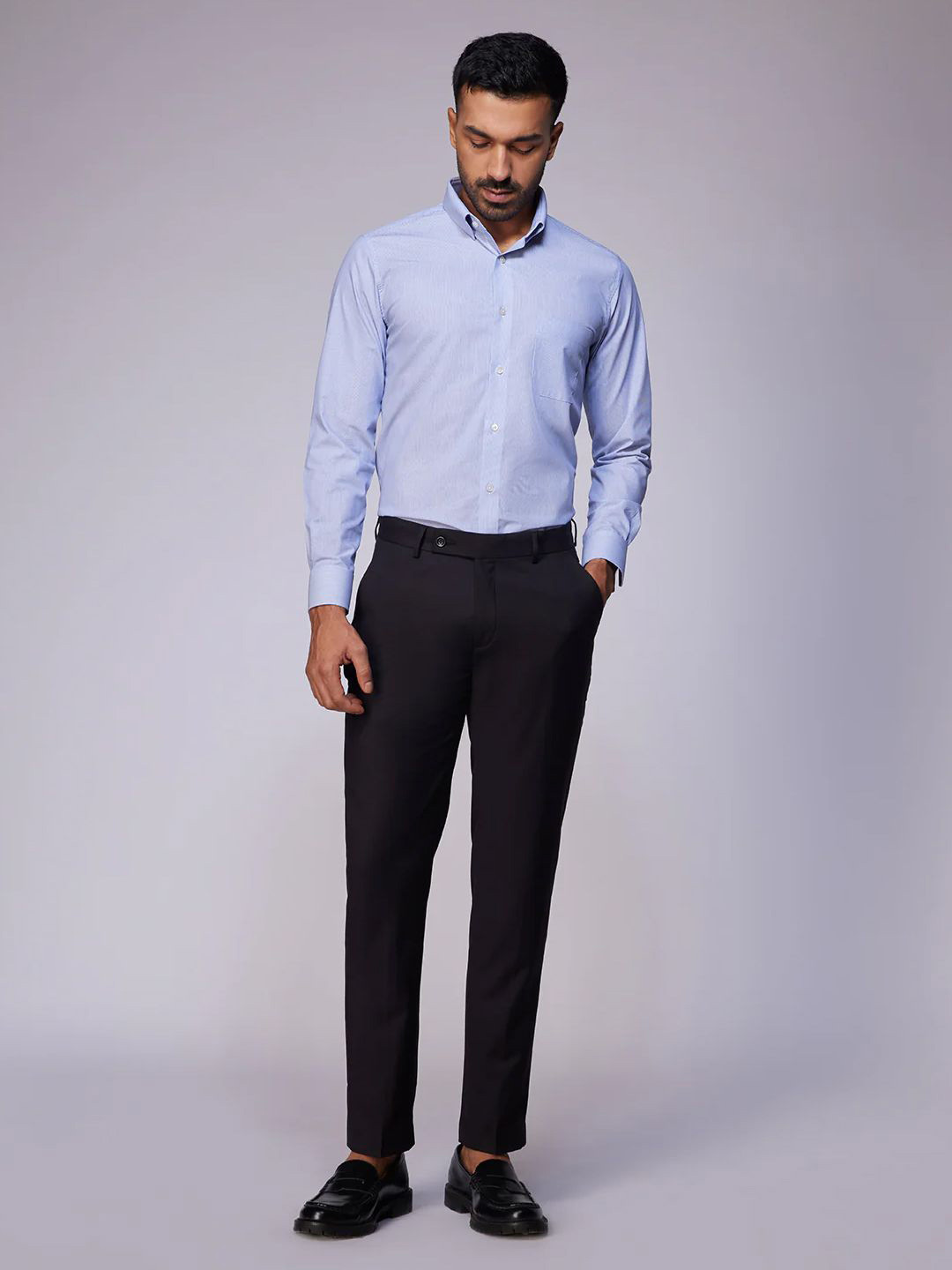 

Bombay Shirt Company Men Tailored Fit Pinstripes Opaque Striped Casual Shirts, Blue