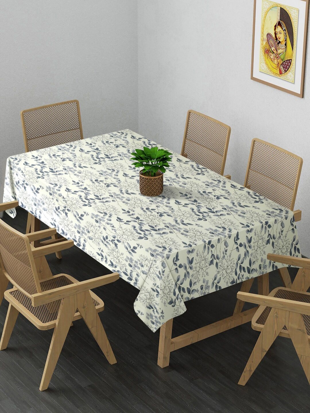 

Arrabi Cream-Coloured & Blue Floral Printed 8-Seater Table Cover