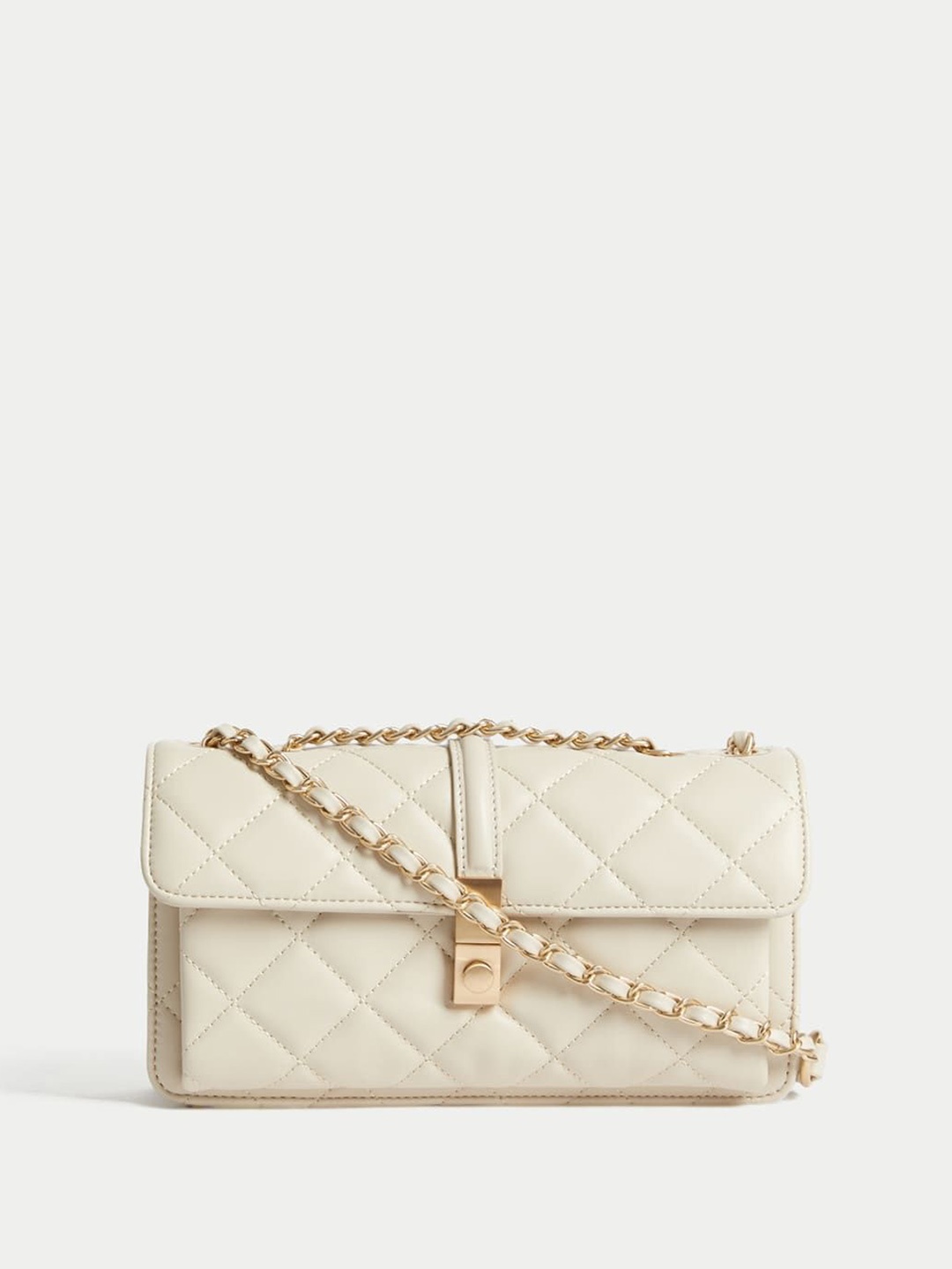 

Marks & Spencer Leather Structured Sling Bag with Quilted, Cream