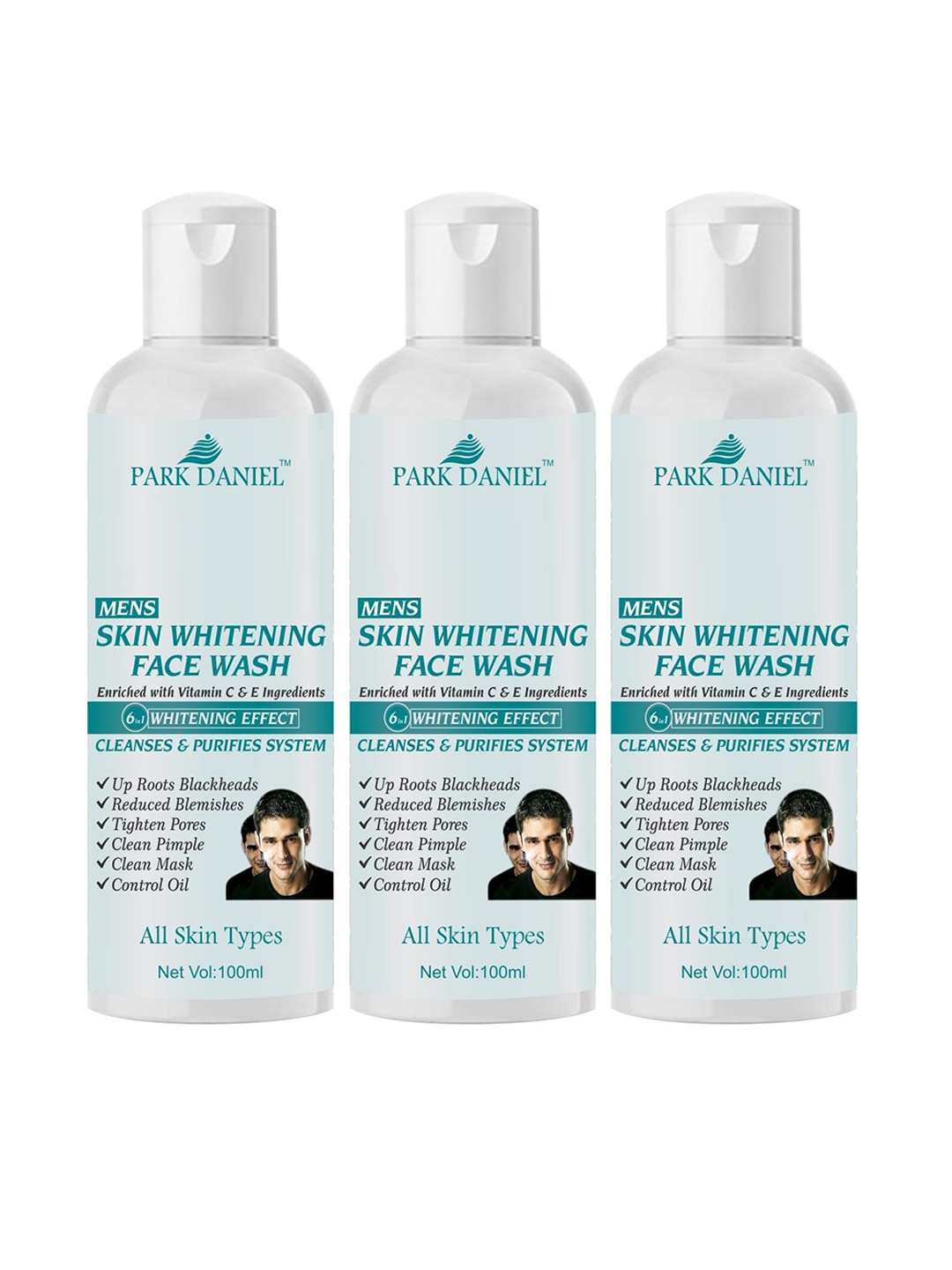 

Park Daniel Men Set Of 3 Skin Whitening Face Wash for Controls Oil - 100 ml Each, White