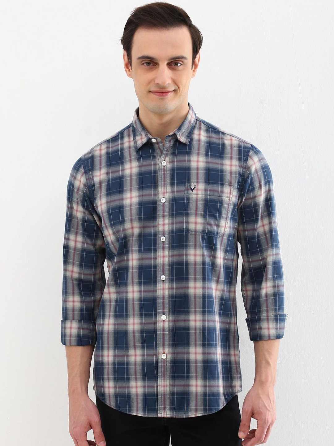 

Allen Solly Men Custom Opaque Checked Casual Shirt, Blue