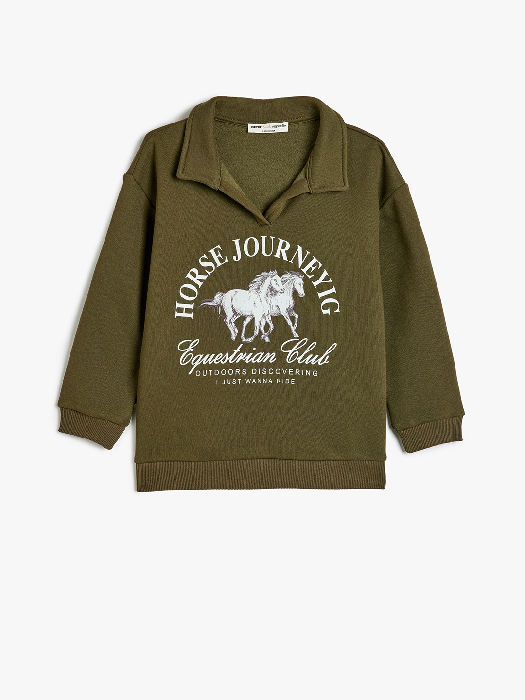 

Koton Boys Graphic Printed Shirt Collar Long Sleeves Pullover Sweatshirt, Khaki
