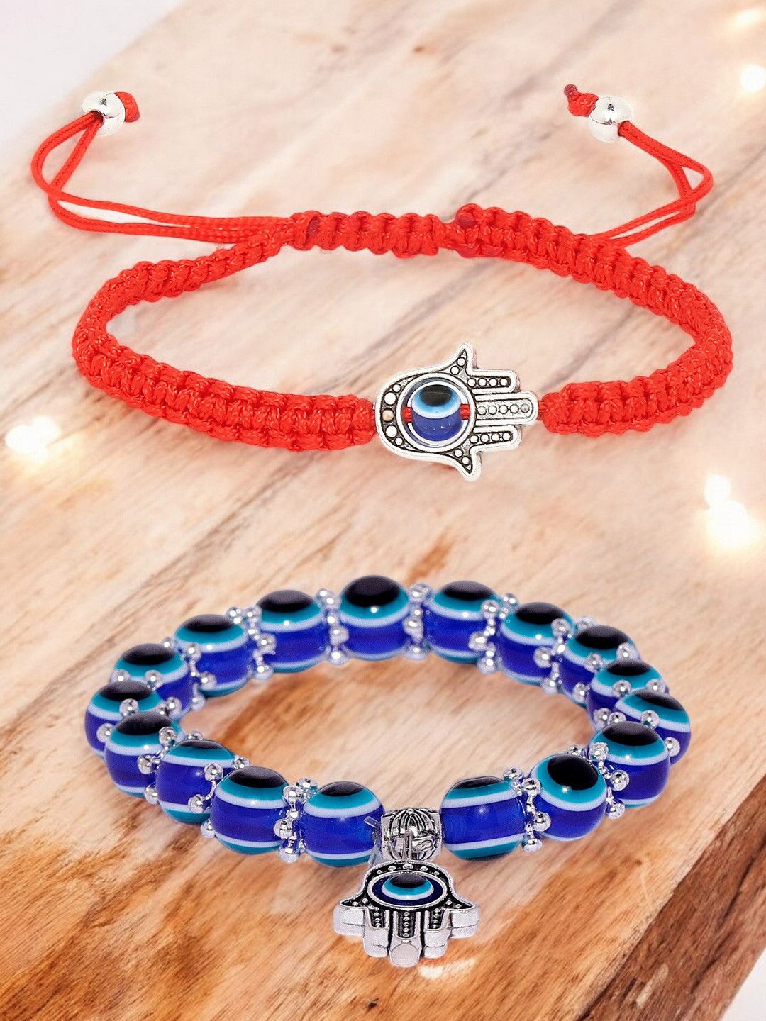 

OOMPH Set Of 2 Evil Eye Charm Bracelet, Red