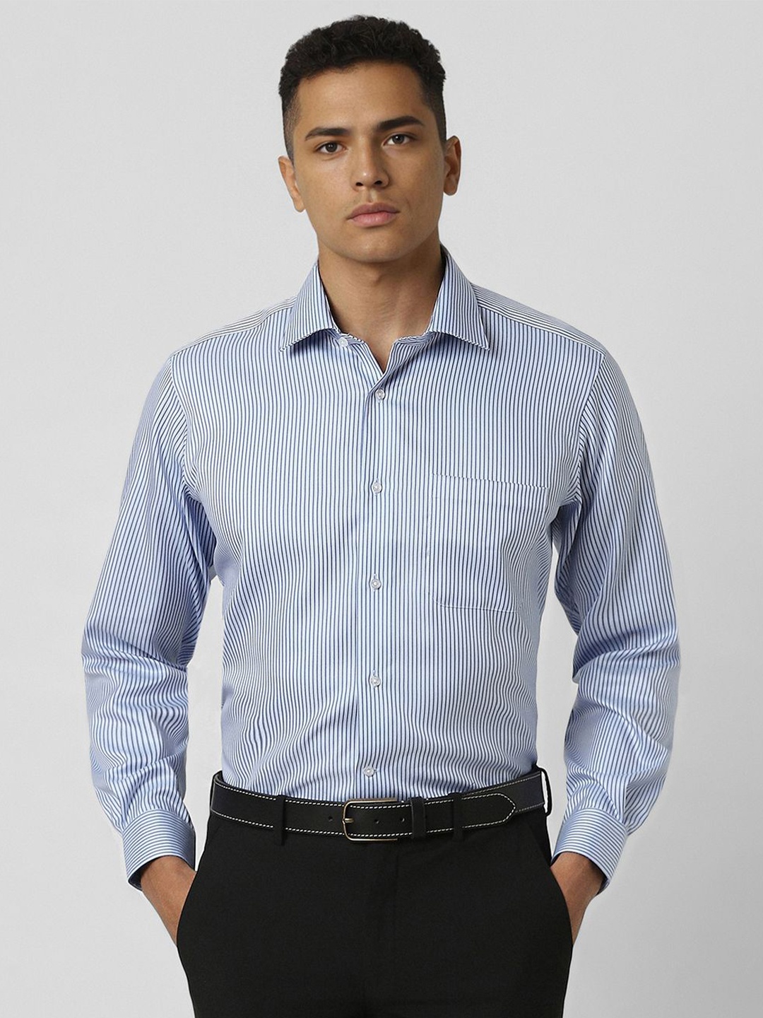 

Van Heusen Men Opaque Striped Formal Shirt, Blue