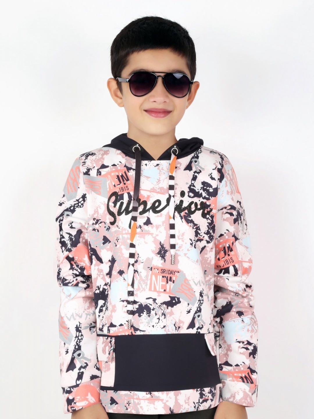 

MashUp Boys Printed Hooded Applique T-shirt, Peach