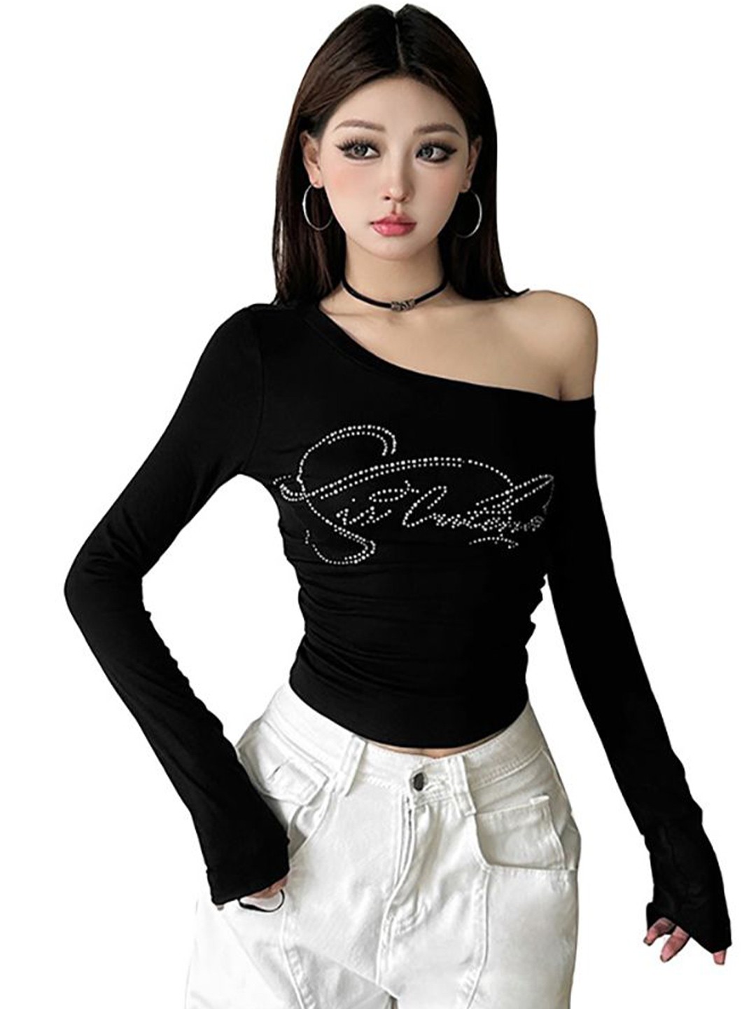

StyleCast x Revolte Women One-Shoulder Cotton Top, Black