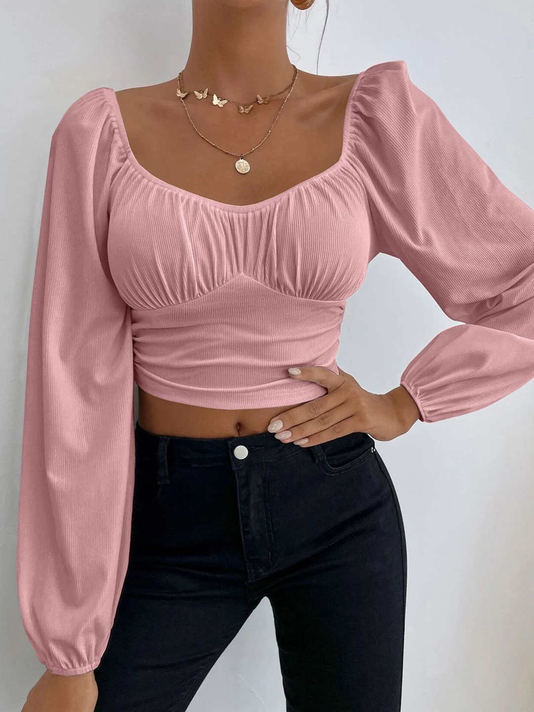 

StyleCast x Revolte Women Sweetheart Neck Cinched Waist Top, Pink