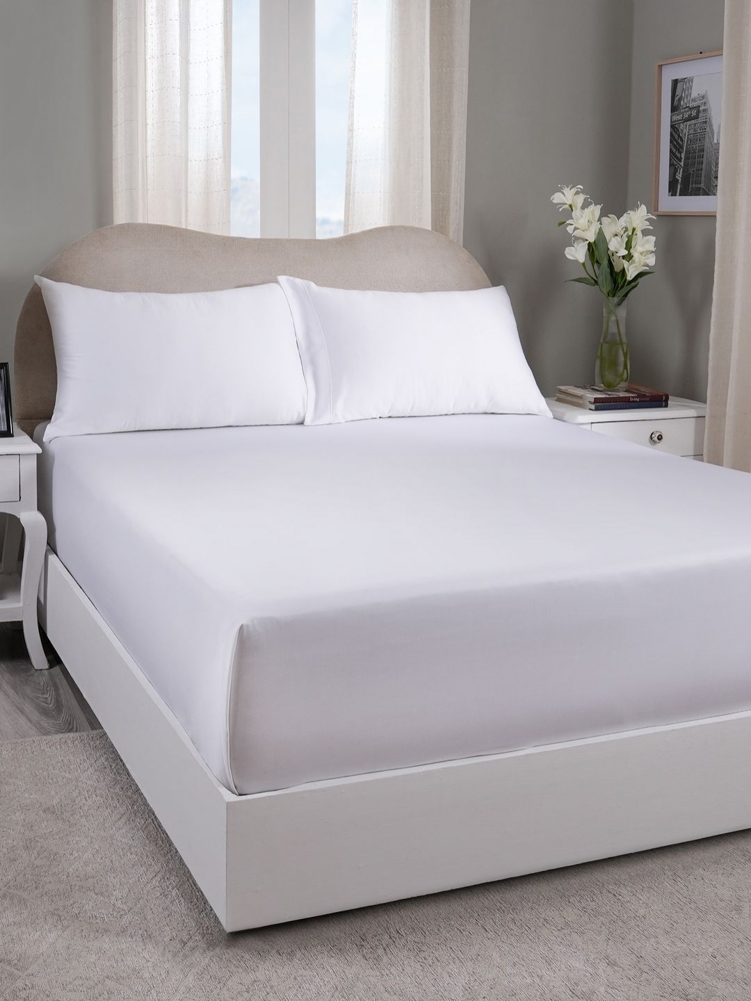 

MASPAR White 300 TC Double King Bedsheet With Pillow Covers 2.75 m x 2.75 m