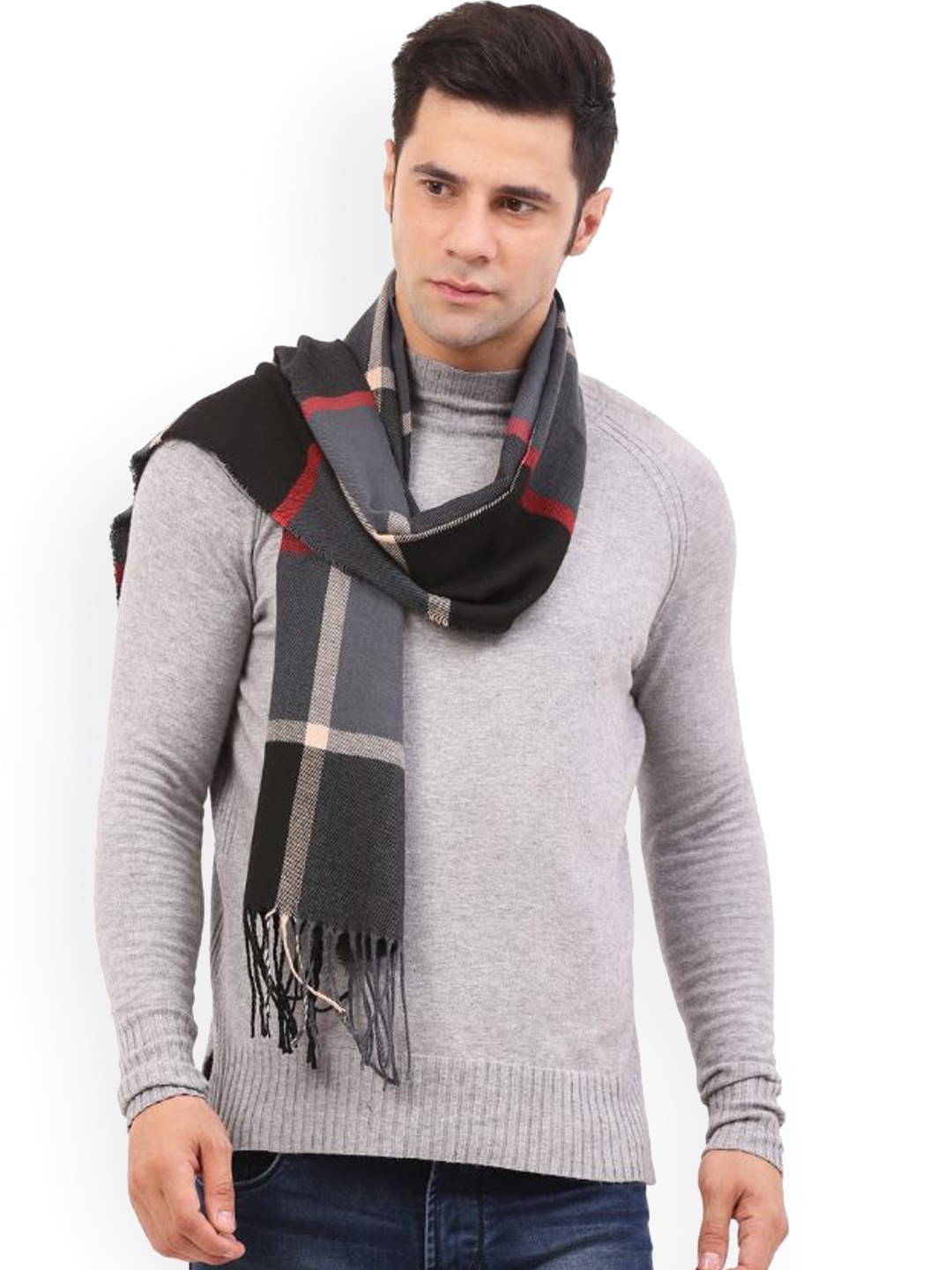 

Cazzano Men Checked Acrylic Mufflers, Black