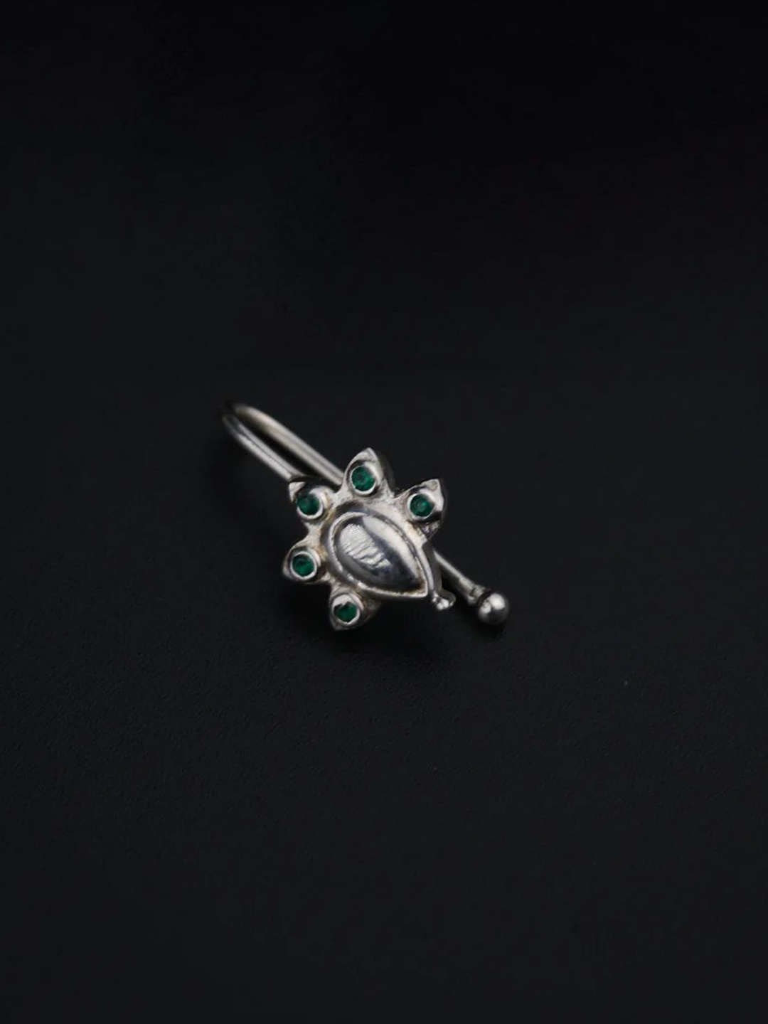 

House of Aadyaa Sterling Silver Oxidised Stone Studded Stud Nosepin