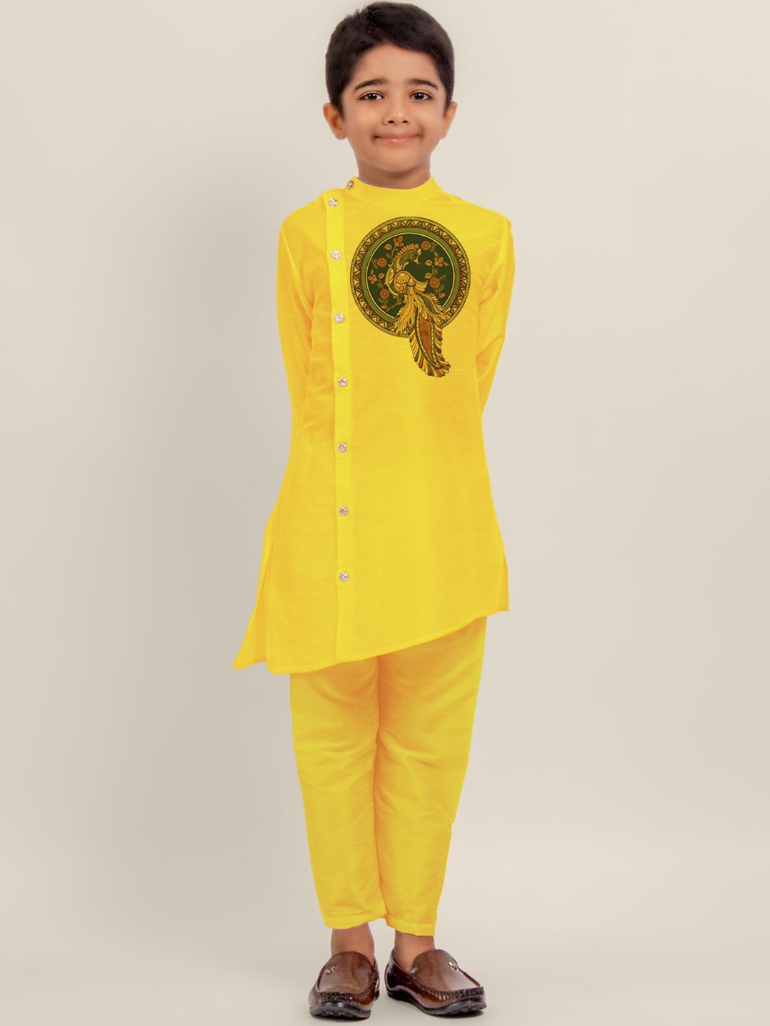 

DEVOILER Boys Ethnic Motifs Printed Kurta With Pyjamas, Yellow