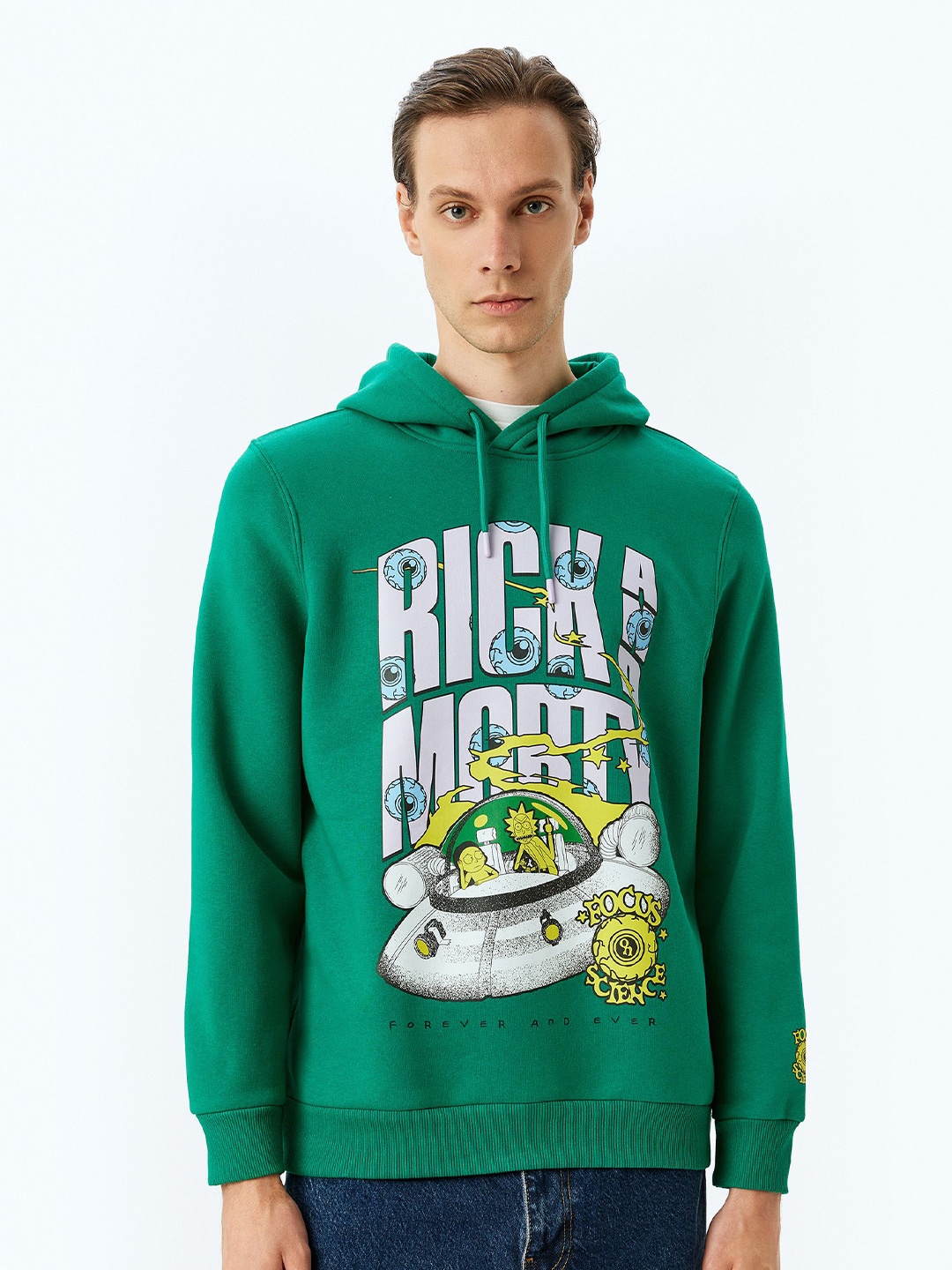 

Koton Men Printed Hooded Sweatshirt, Green