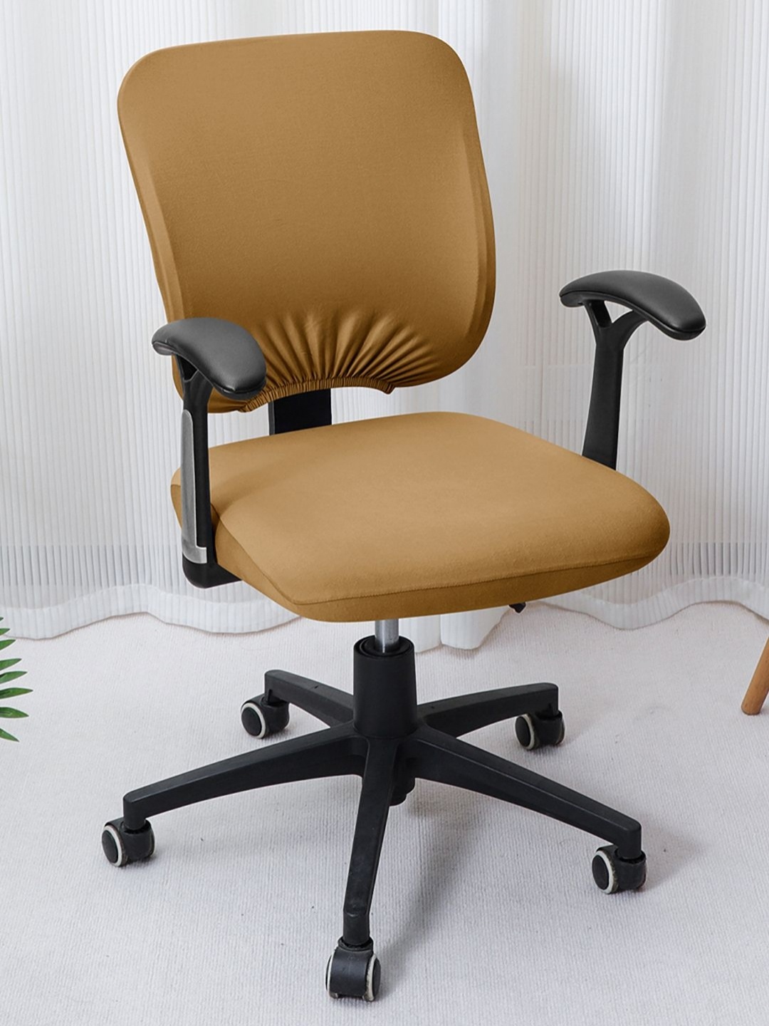 

HOKIPO Brown 140 GSM Stretchable Office Chair Cover, Camel brown