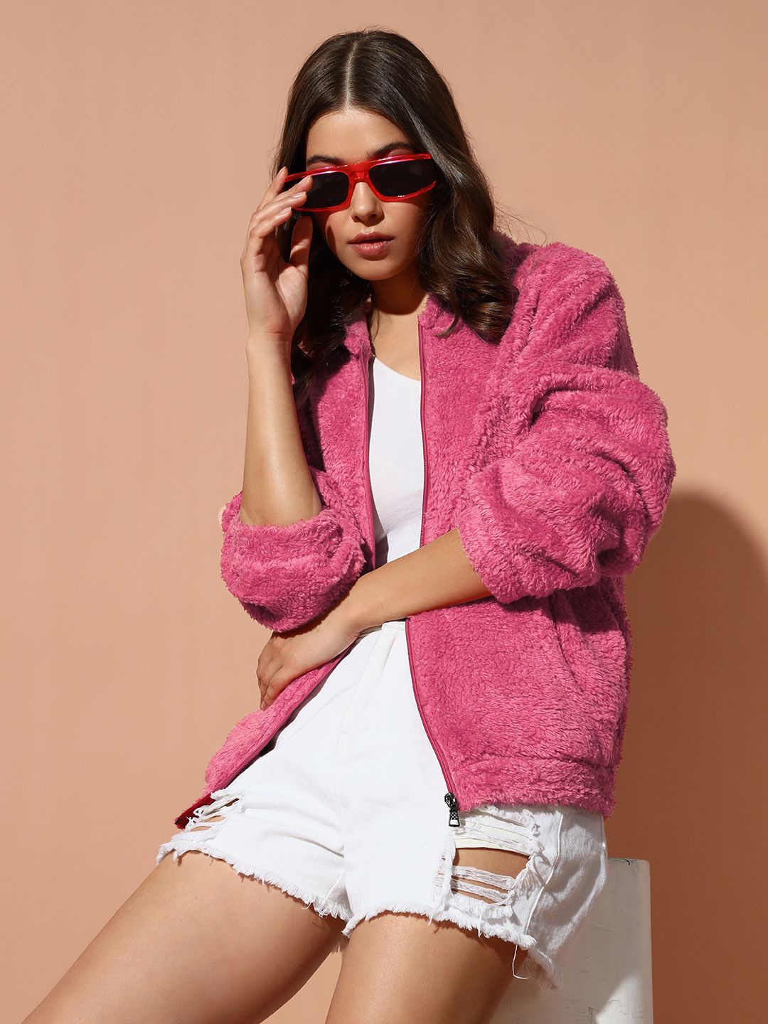 

The Dry State Women Fur Hoodie Cardigan, Rose