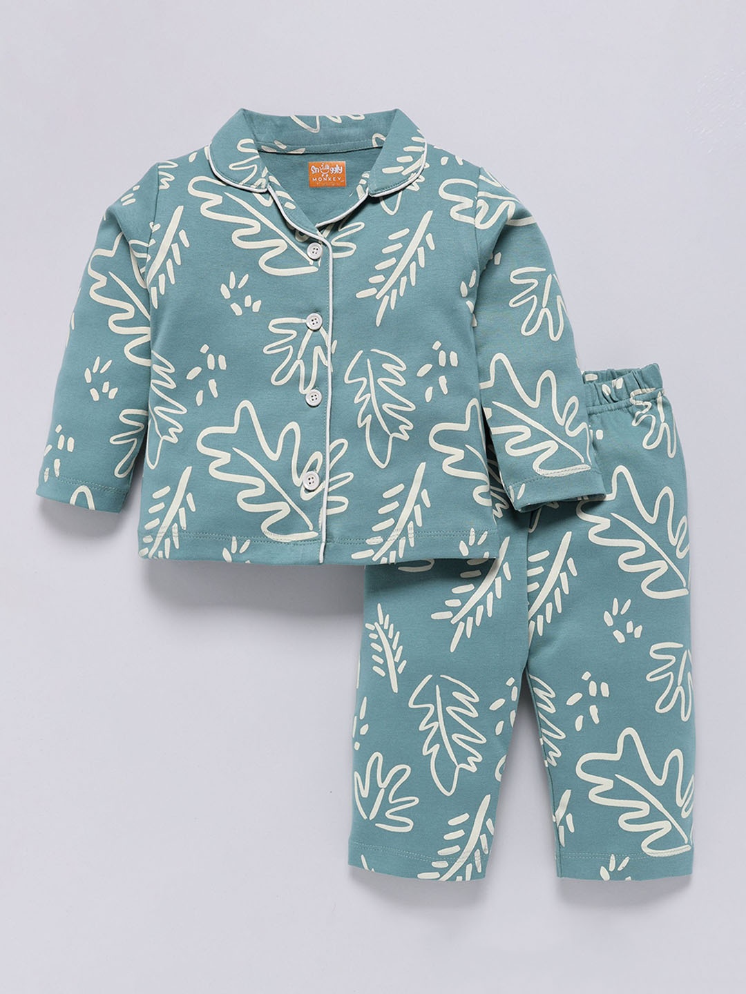 

SNUGGLY MONKEY Girls Printed Long Sleeves Pure Cotton Night suit SMAW24GNSS612-Green