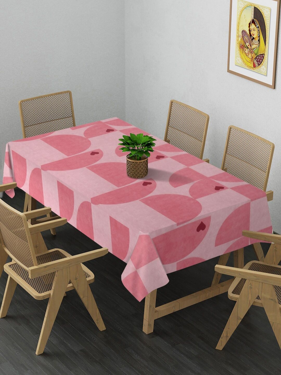 

Arrabi Peach Colored & Pink Geometric Printed 8-Seater Table Cover