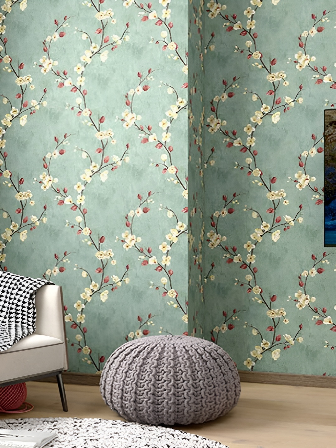 

Asian royal Green & Yellow Floral Printed Waterproof Wallpaper