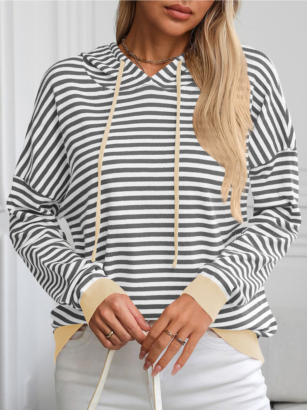 

StyleCast x Revolte Women Striped Sweatshirt, Black