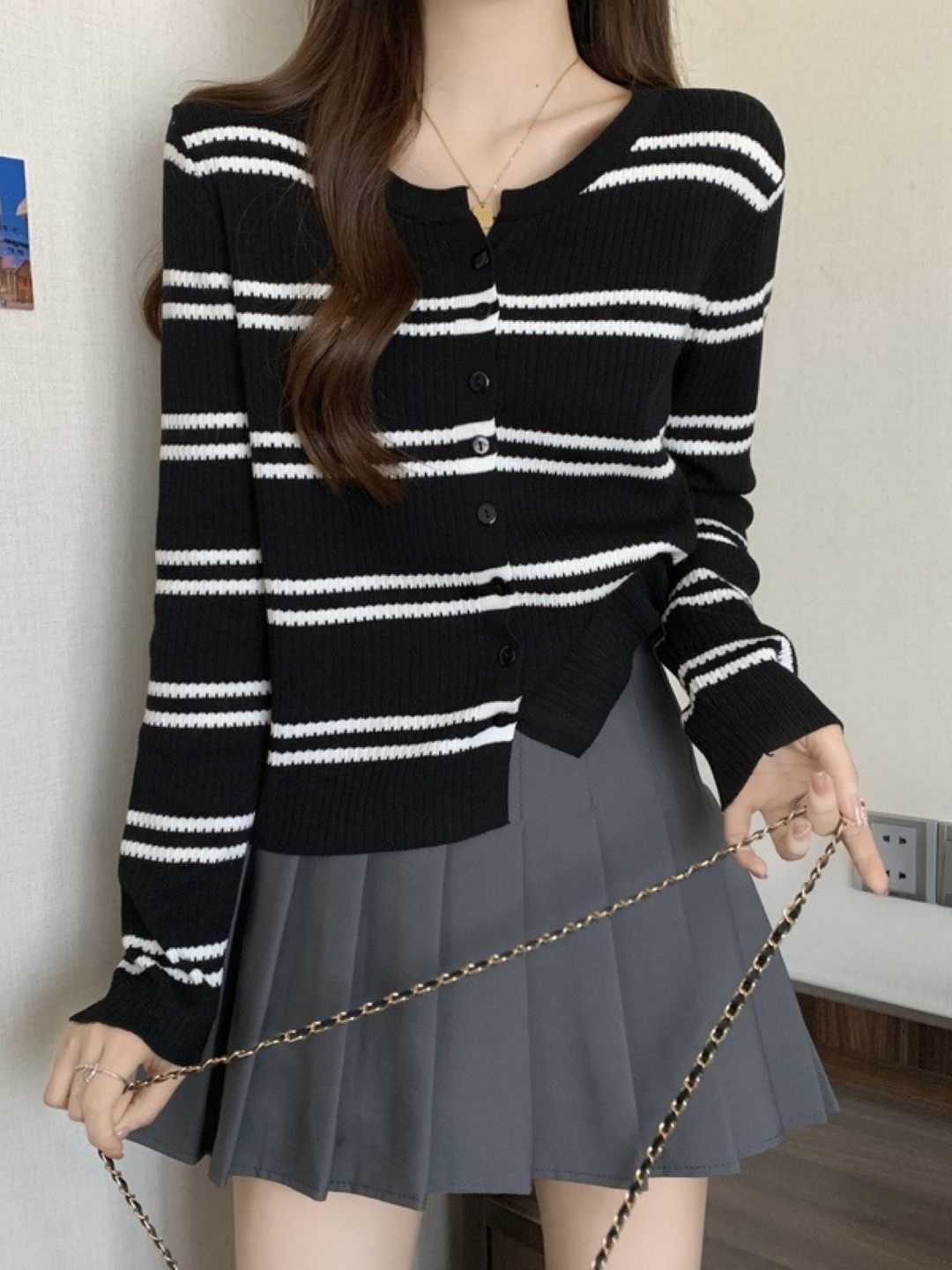 

StyleCast Women Front-Open Striped Cardigan, Black