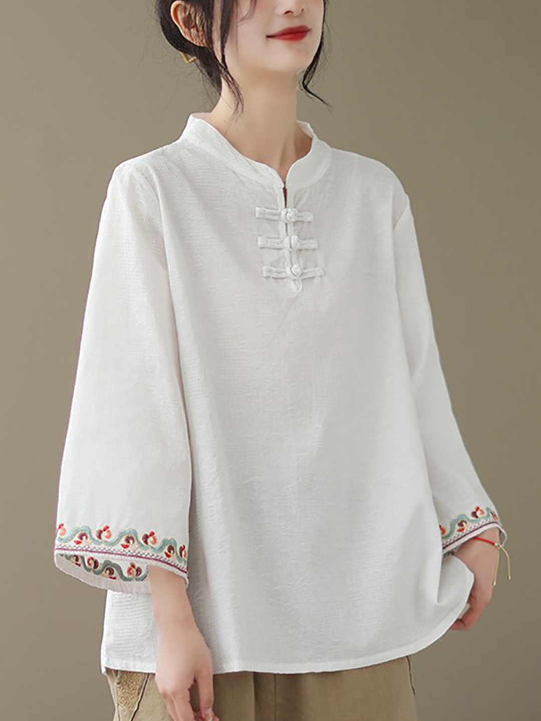 

StyleCast x Revolte Women Mandarin Collar Cotton Top, White