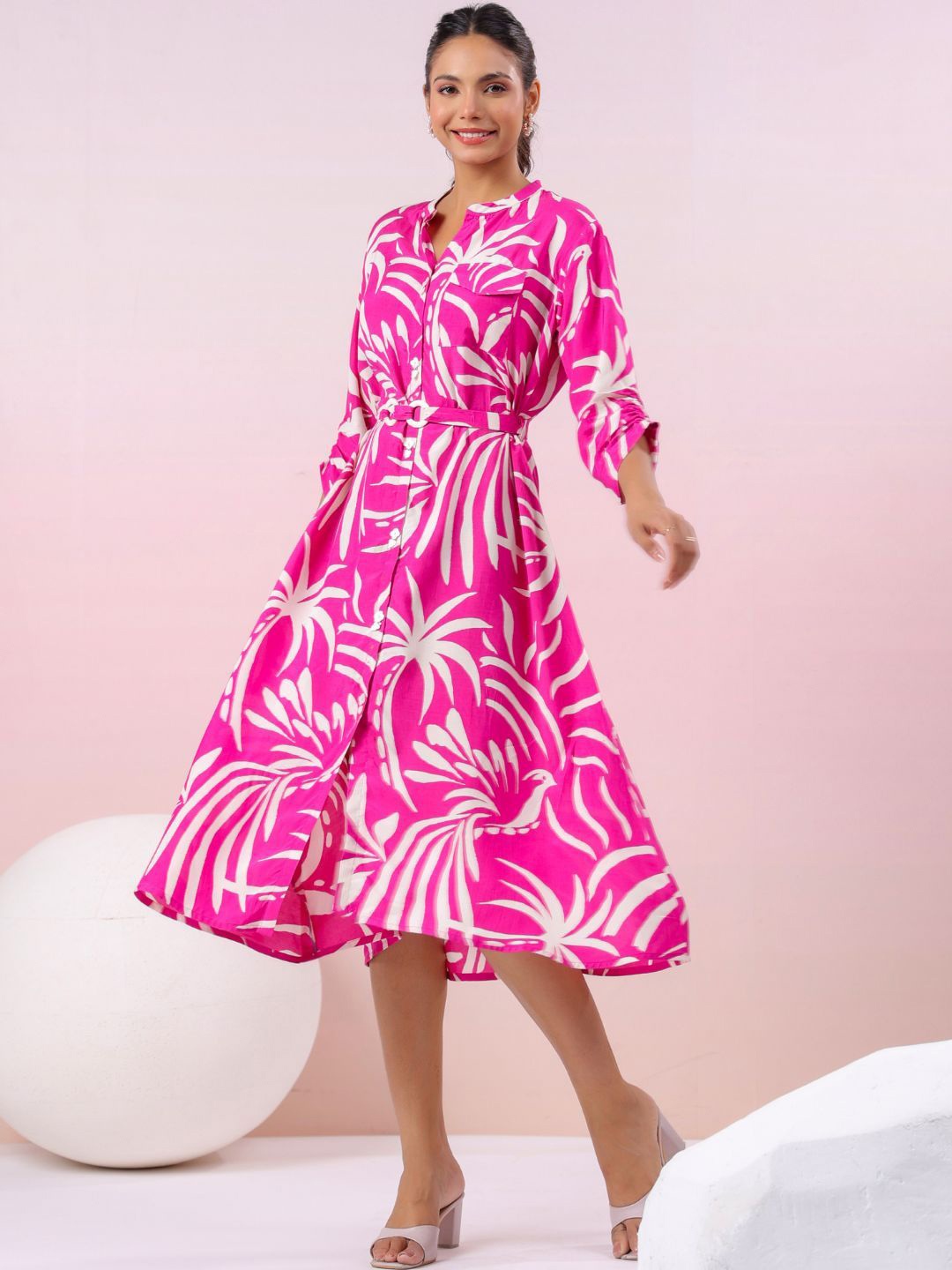 

Kaftanize Women Floral Printed A-Line Dress, Pink