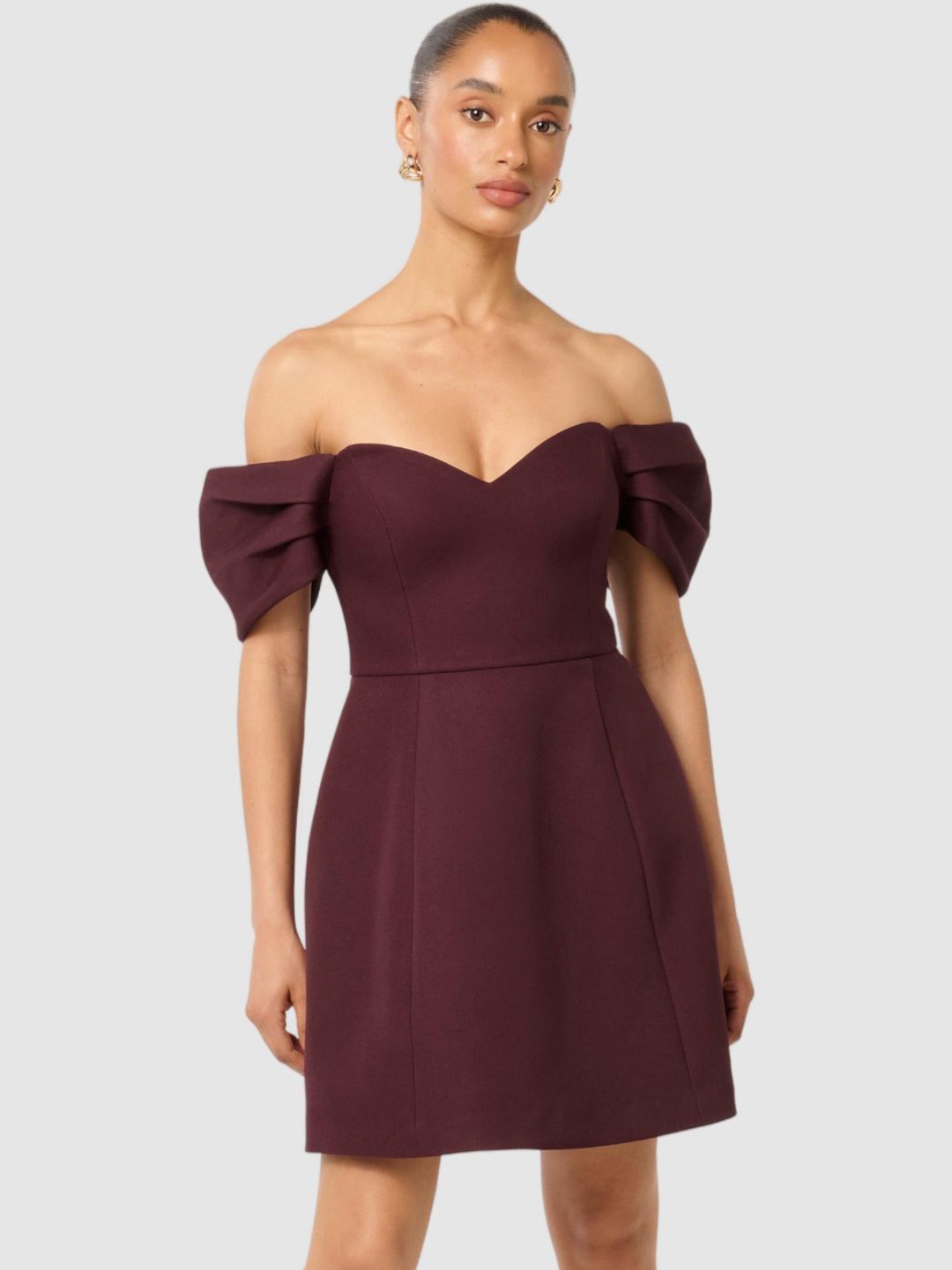 

Forever New Women Off-Shoulder Cold-Shoulder A-Line Mini Dress, Maroon