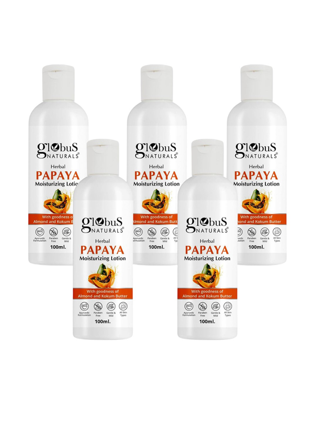 

Globus Set Of 5 Herbal Papaya Moisturizing Body Lotion- 100 ml Each, Na