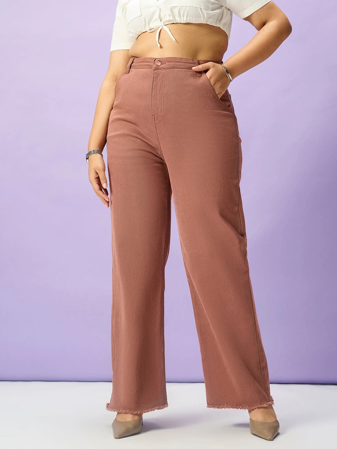 

FREAKINS Women Plus Size Jean Straight Fit High-Rise Stretchable Jeans, Brown